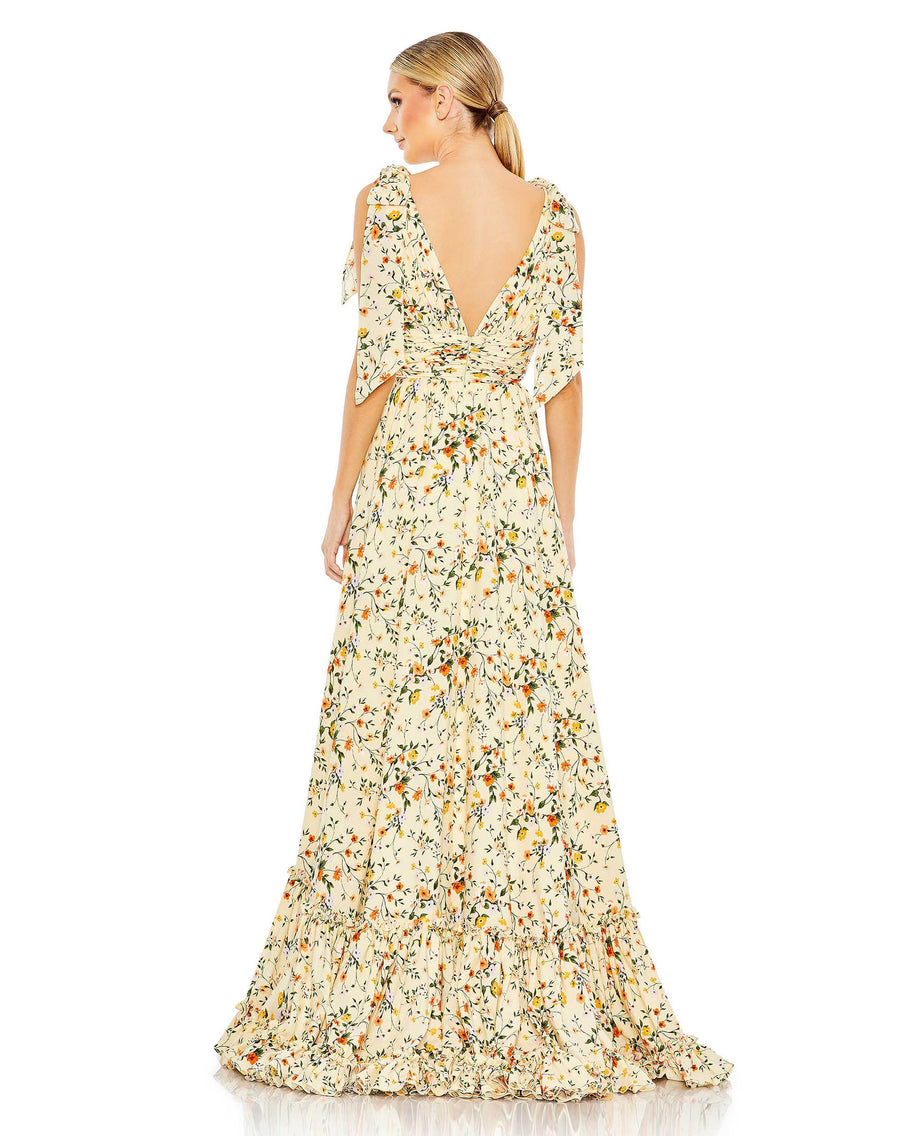 Floral Print Soft Tie Sleeveless Tiered Gown – Mac Duggal