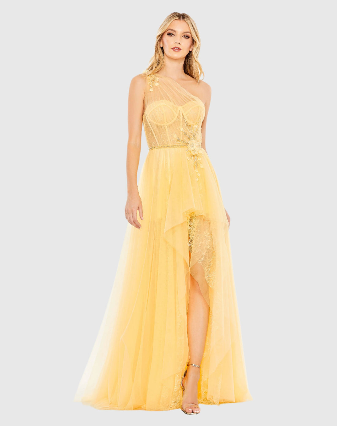 Embellished Tulle One Shoulder High Low Gown