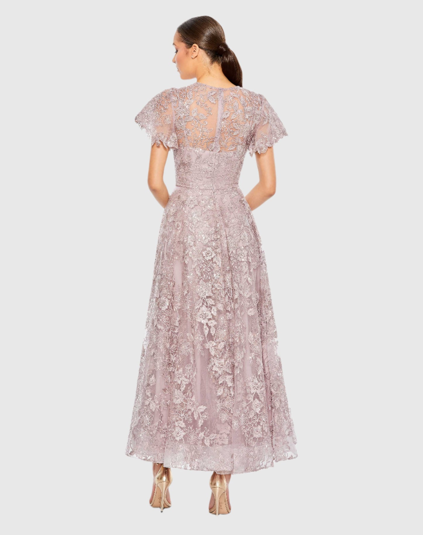 Embroidered High Neck Cap Sleeve A Line Gown