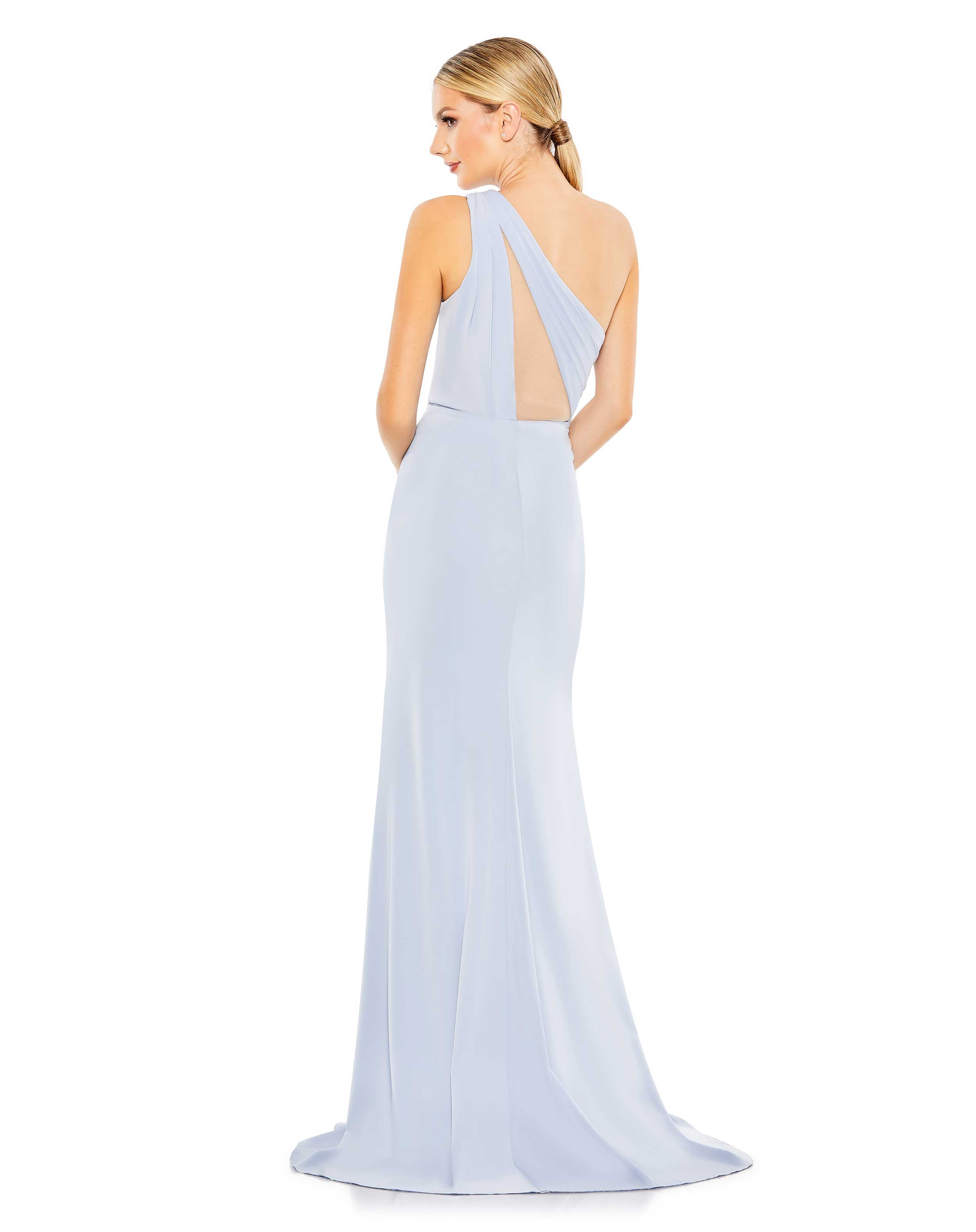 Draped One Shoulder Illusion Cut Out Trumpet Gown