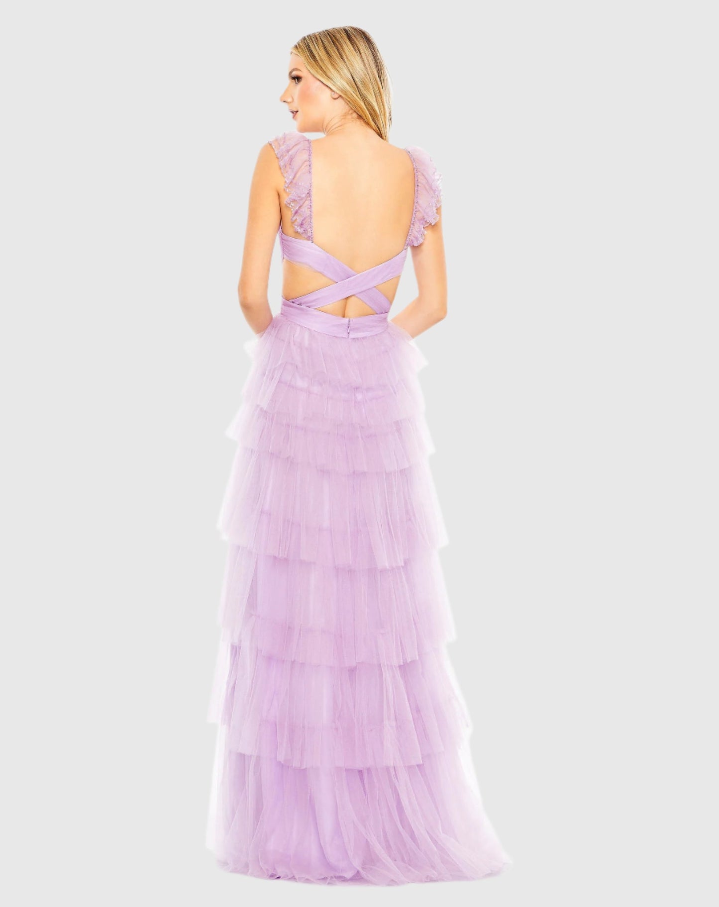 Robe découpée en tulle à volants et à plusieurs niveaux