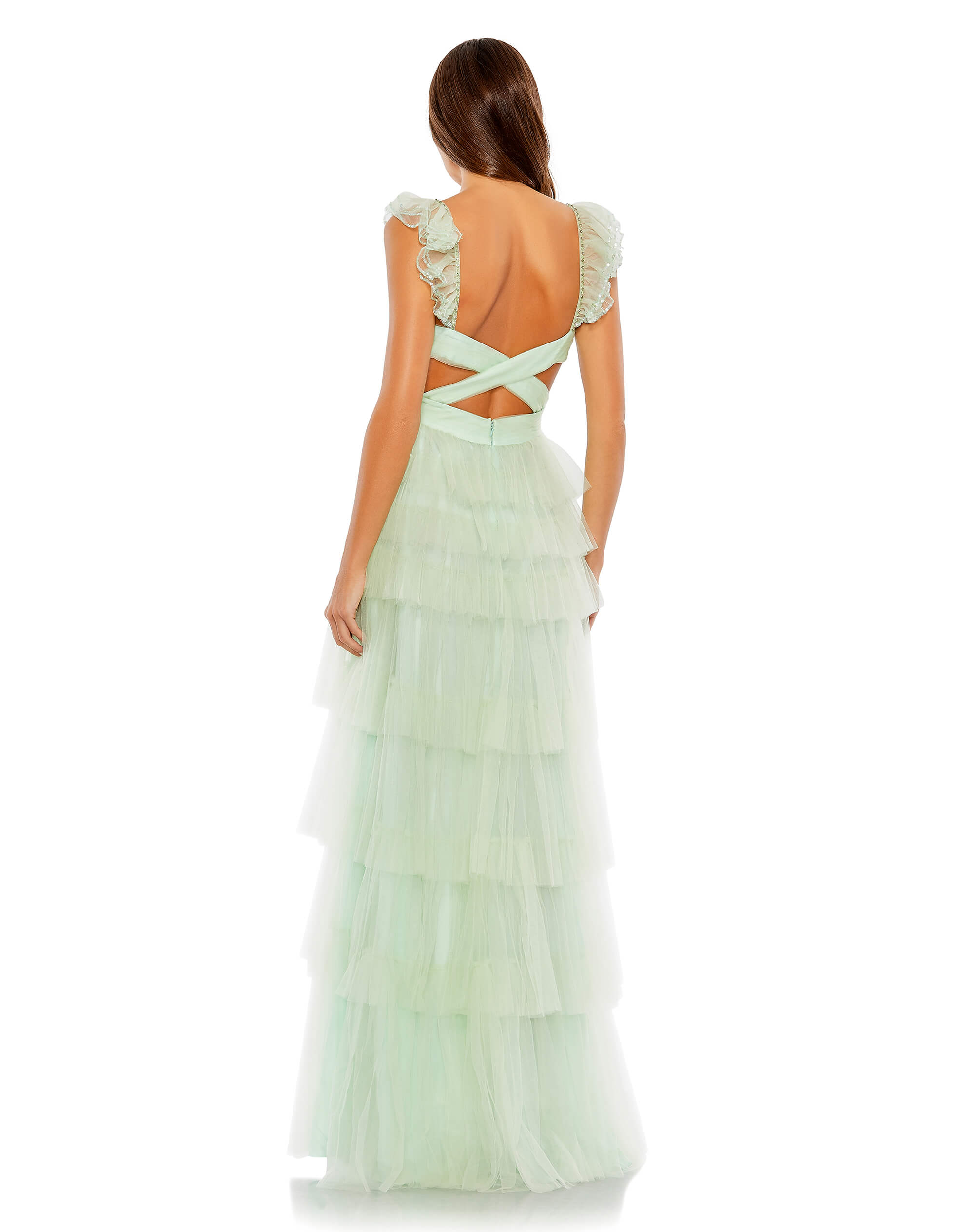 Ruffle Tiered Tulle Cut Out Gown
