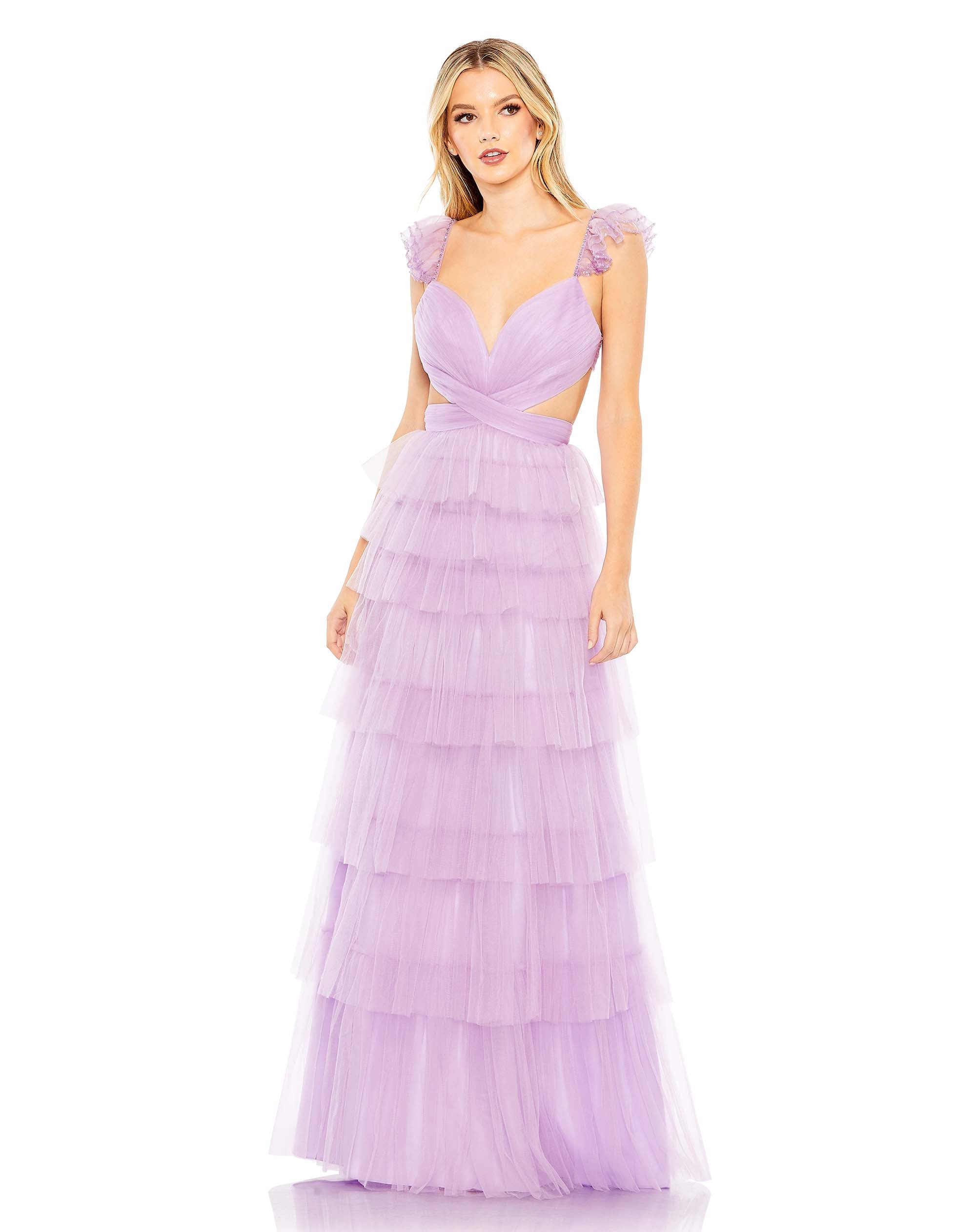 Ruffle Tiered Tulle Cut Out Gown