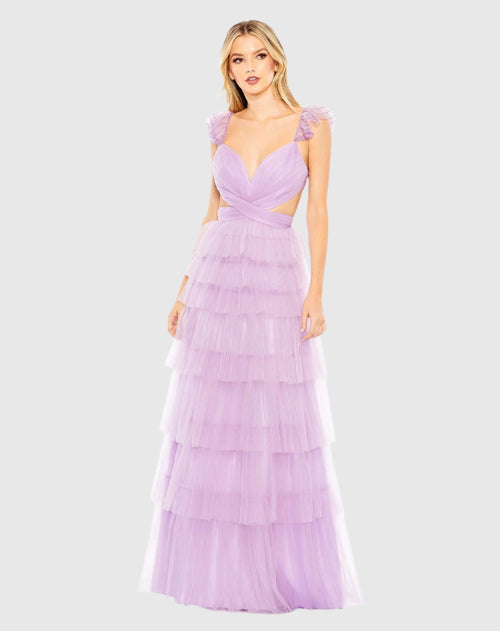 Ruffle Tiered Tulle Cut Out Gown