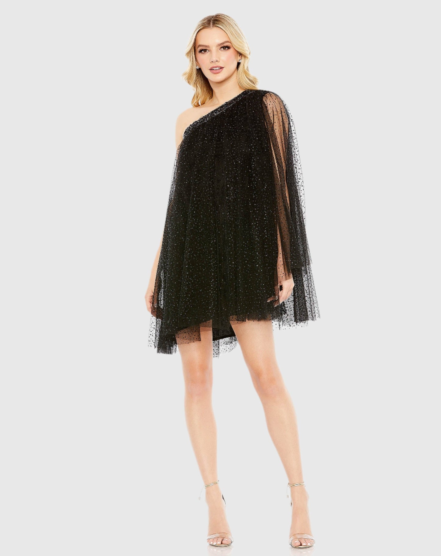 One Shoulder Embellished Tulle Mini Dress