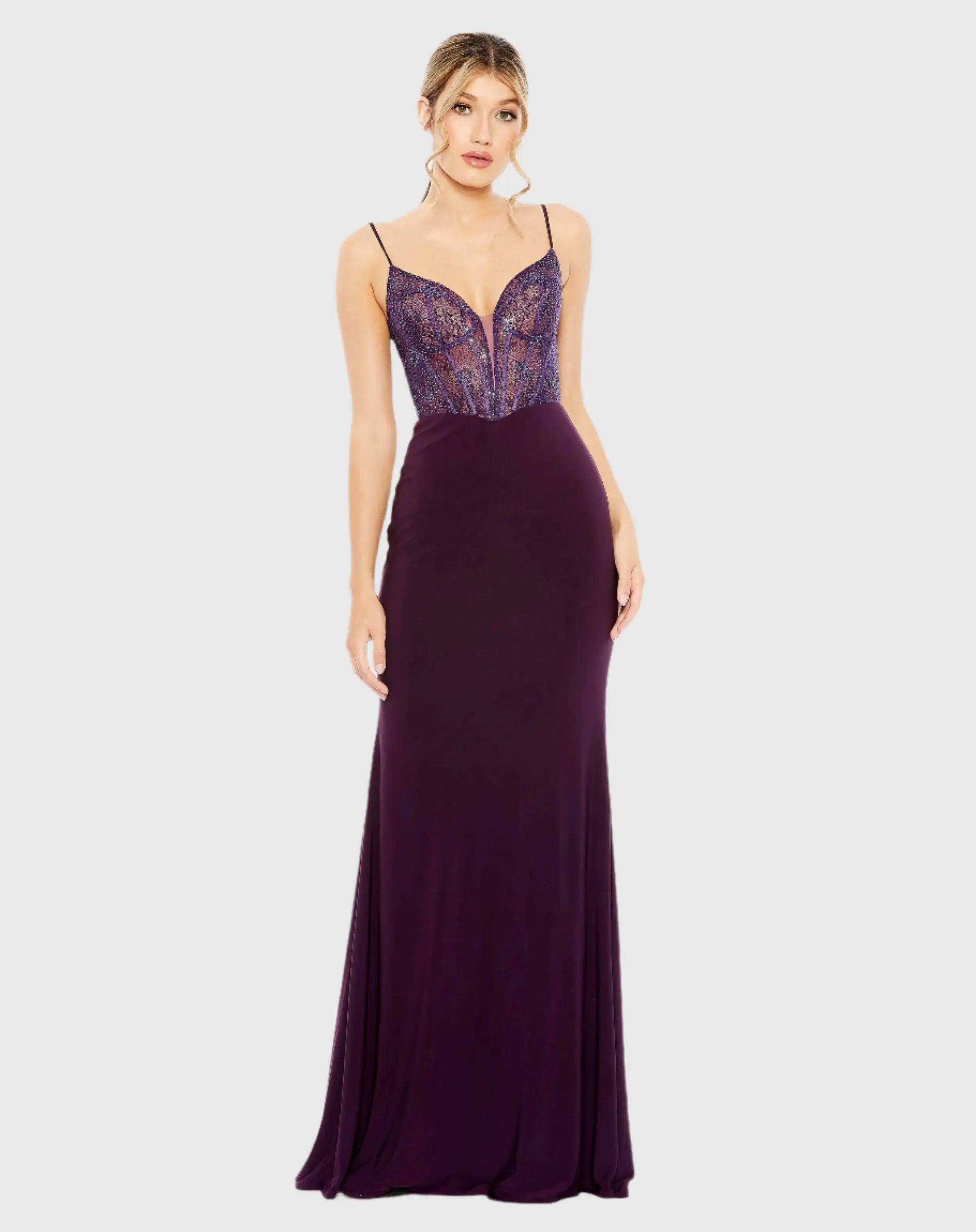 Purple Sweetheart Mesh Embellished Gown - Mac Duggal