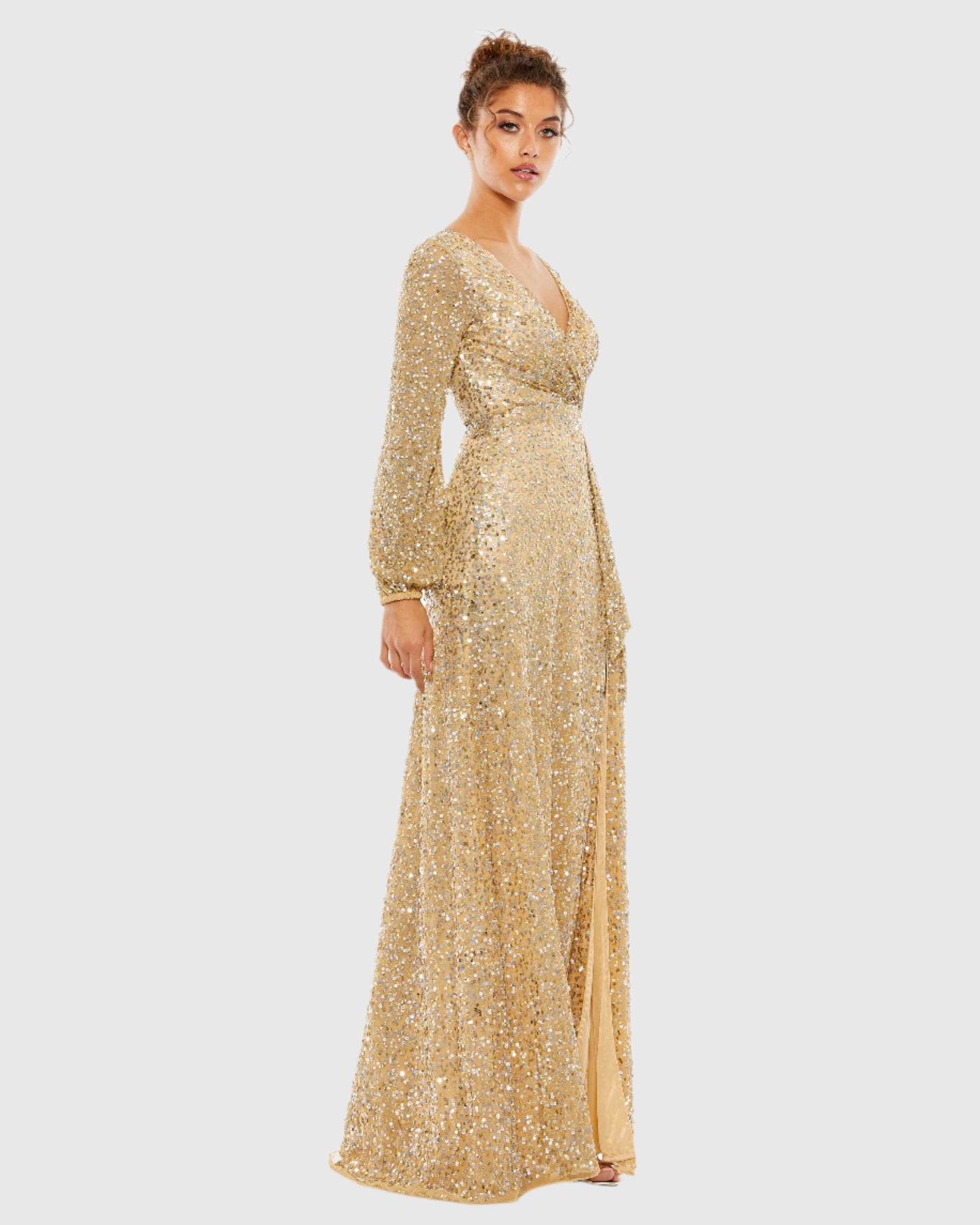 Multi-Colored Sequin Long Sleeve Gown