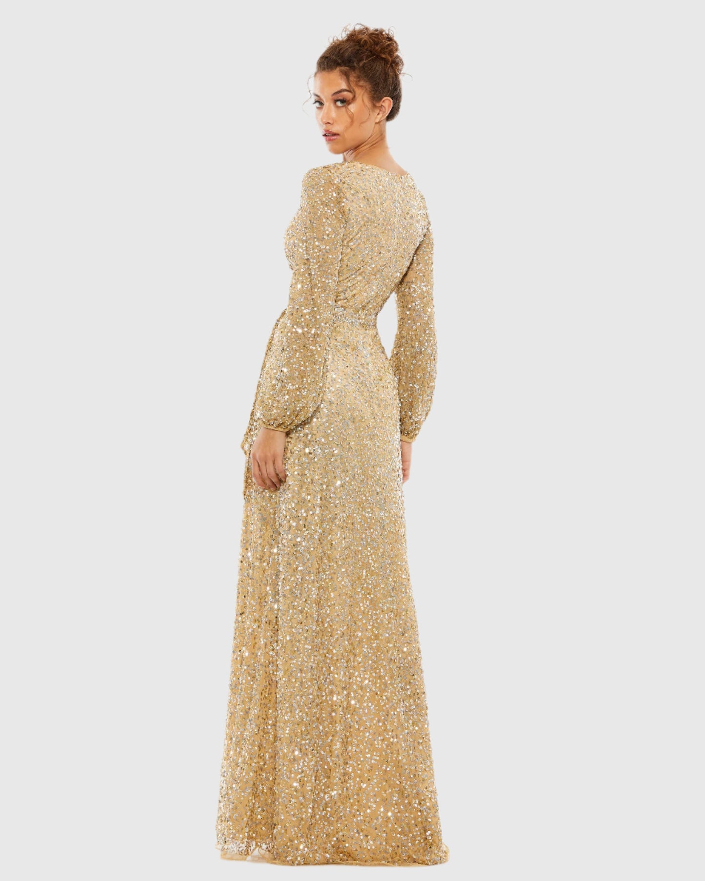 Multi-Colored Sequin Long Sleeve Gown