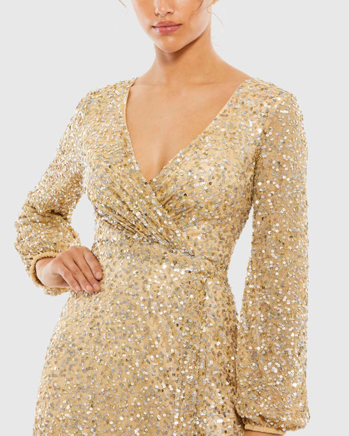 Multi-Colored Sequin Long Sleeve Gown