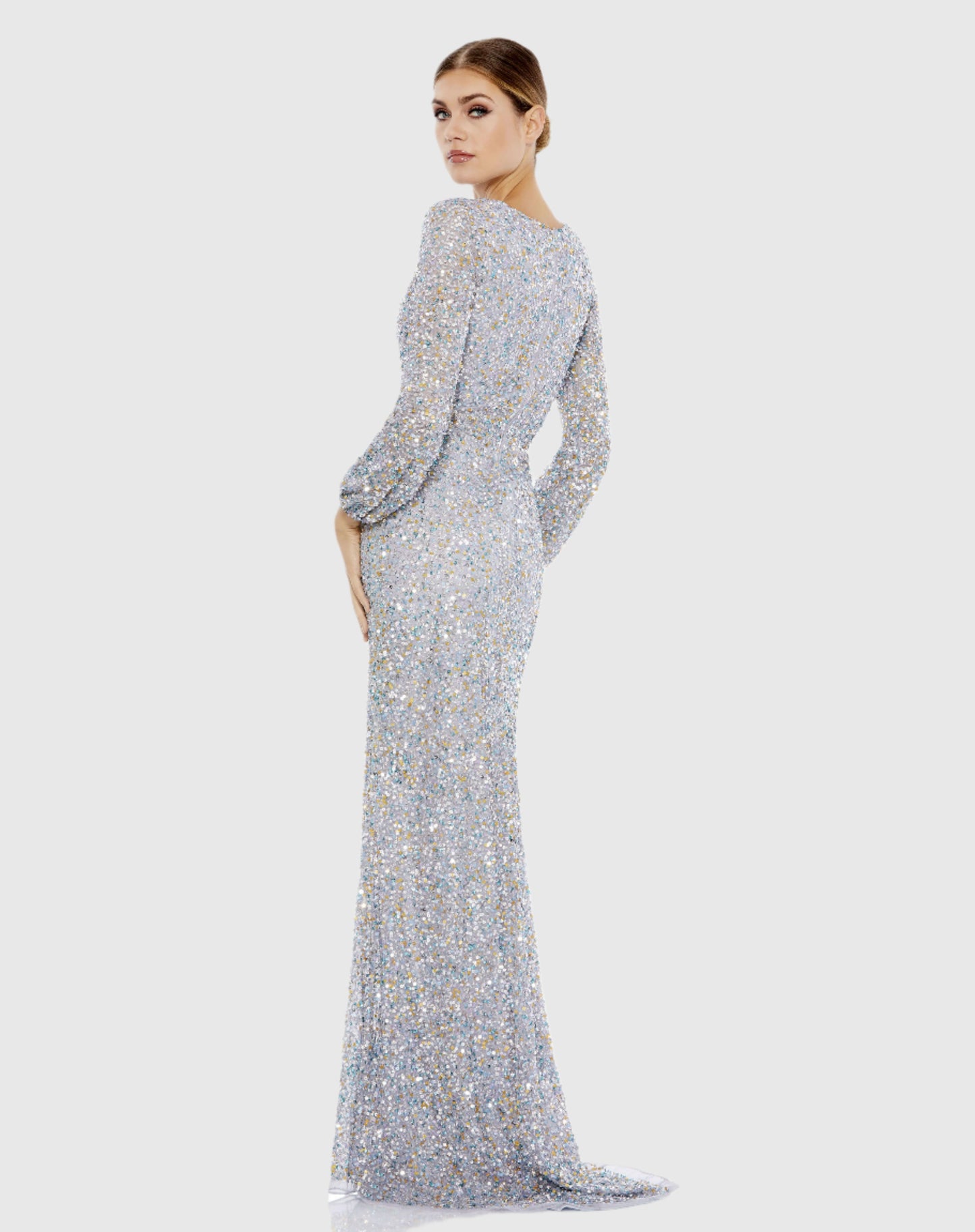 Multi-Colored Sequin Long Sleeve Gown