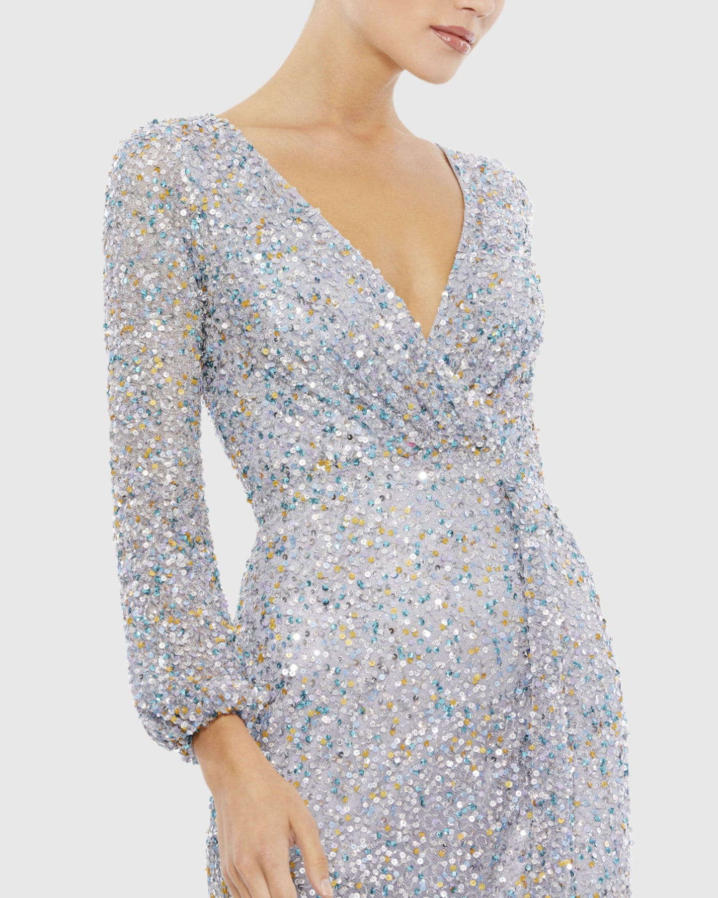 Multi-Colored Sequin Long Sleeve Gown