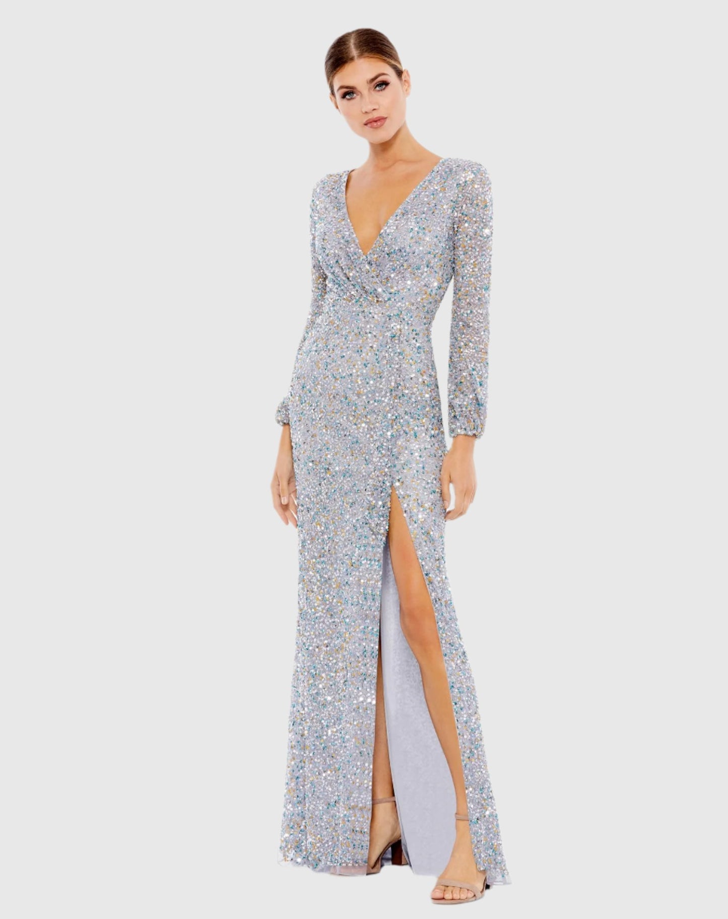 Multi-Colored Sequin Long Sleeve Gown