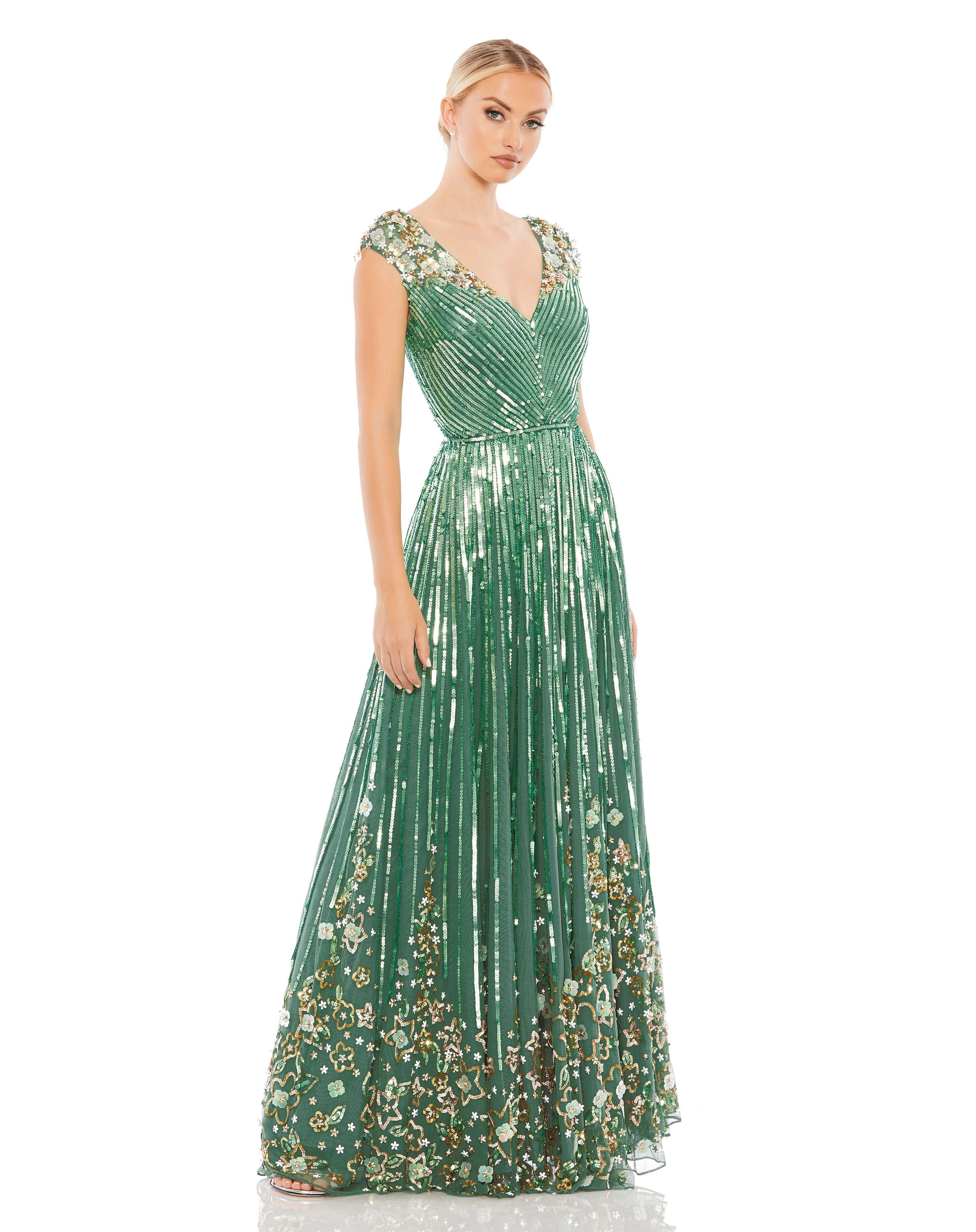 Sequin Floral Embellished Evening Gown