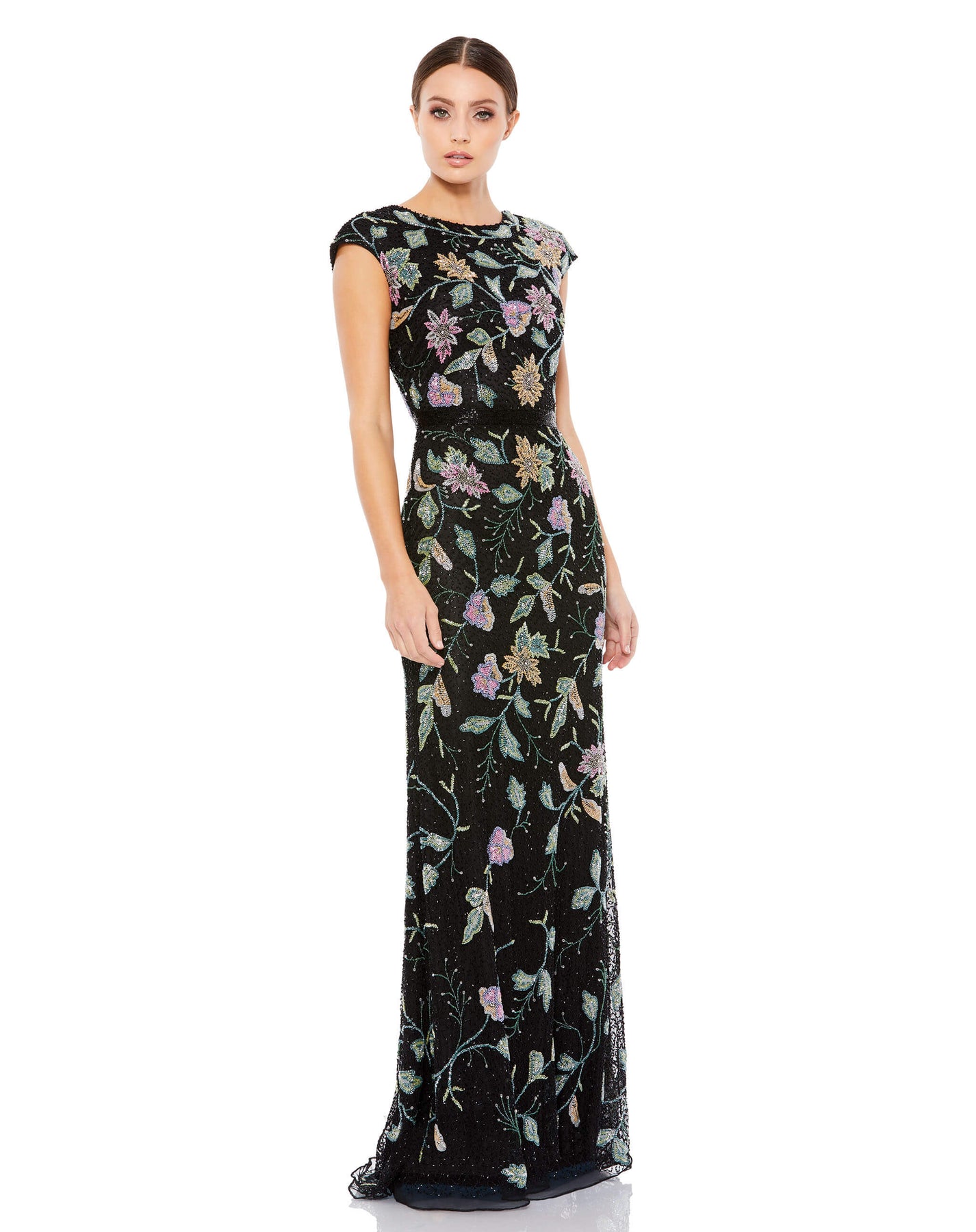Floral Beaded Cap Sleeve Evening Gown – Mac Duggal