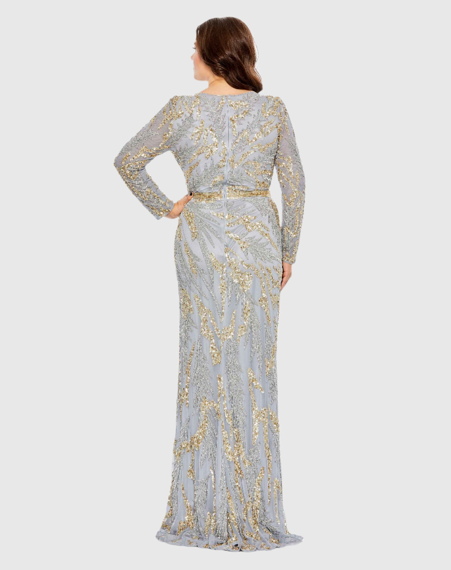 Long Sleeve High Neckline Embellished Gown