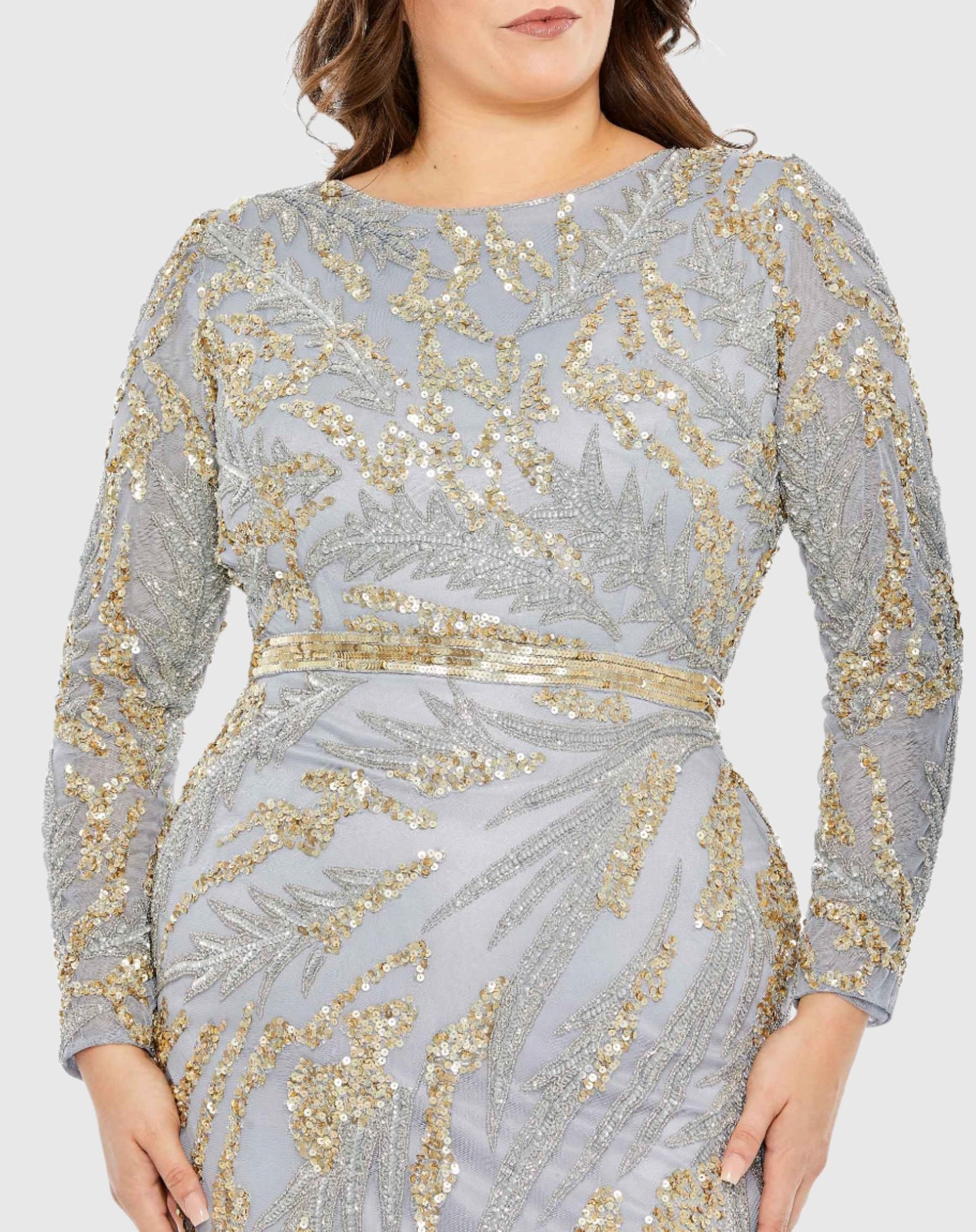 Long Sleeve High Neckline Embellished Gown