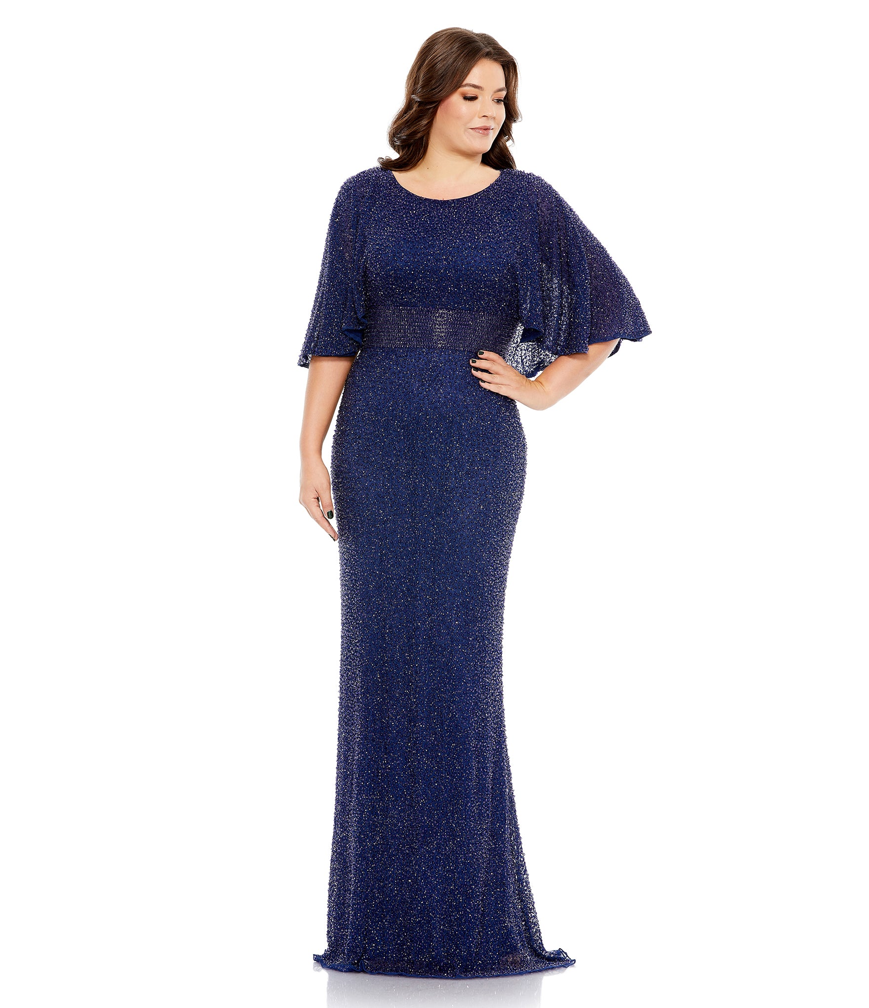 Embellished Cape Sleeve Gown (Plus)