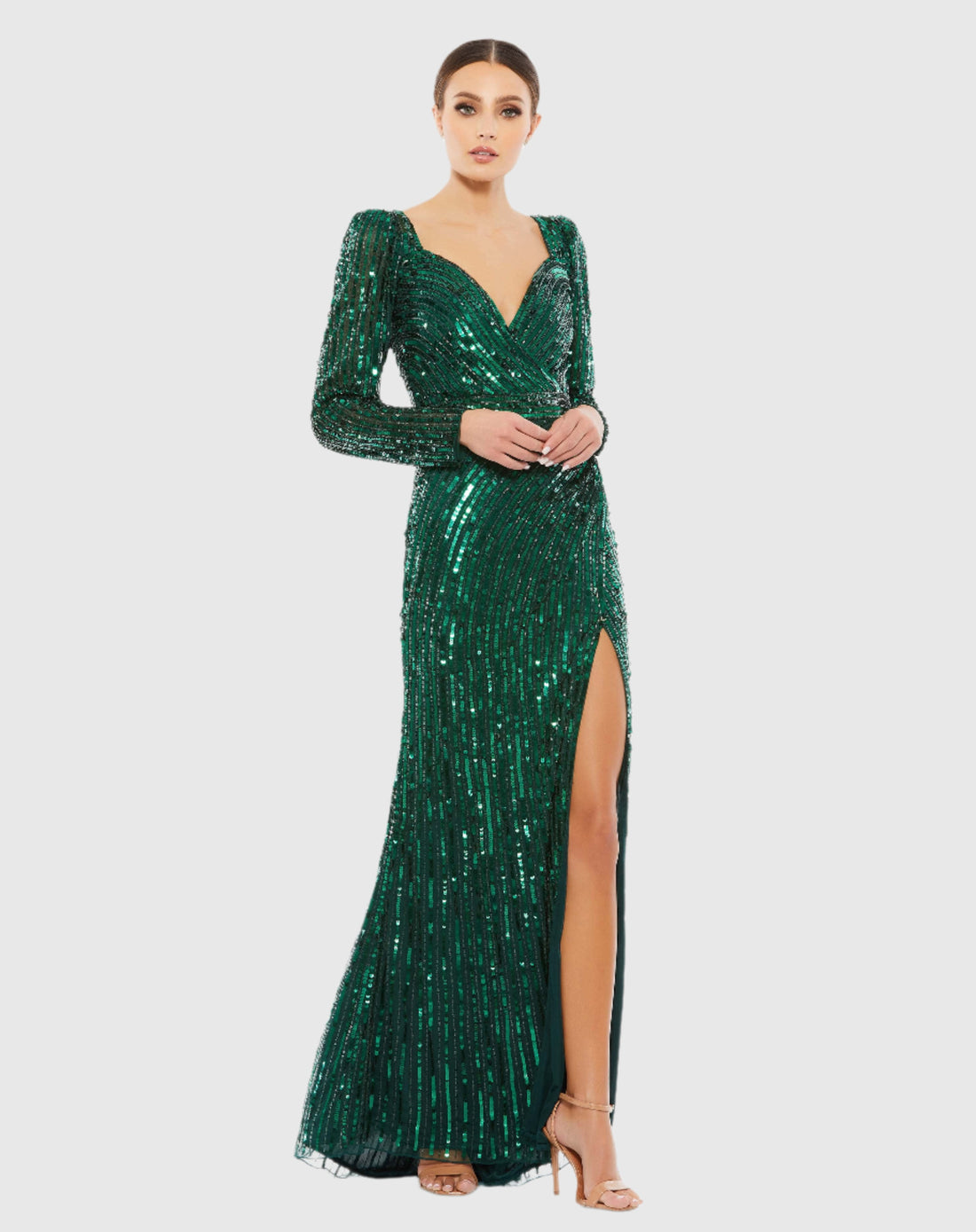 Sequined Sweetheart Long Sleeve Gown