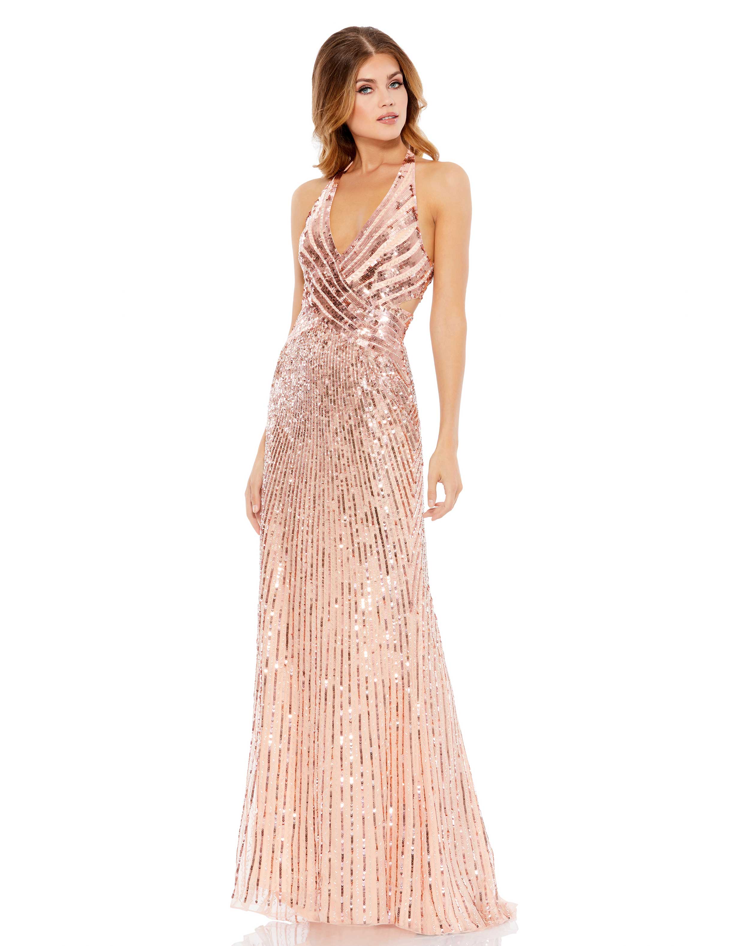 Sleeveless Faux Wrap Sequin Embellished Cut Out Back