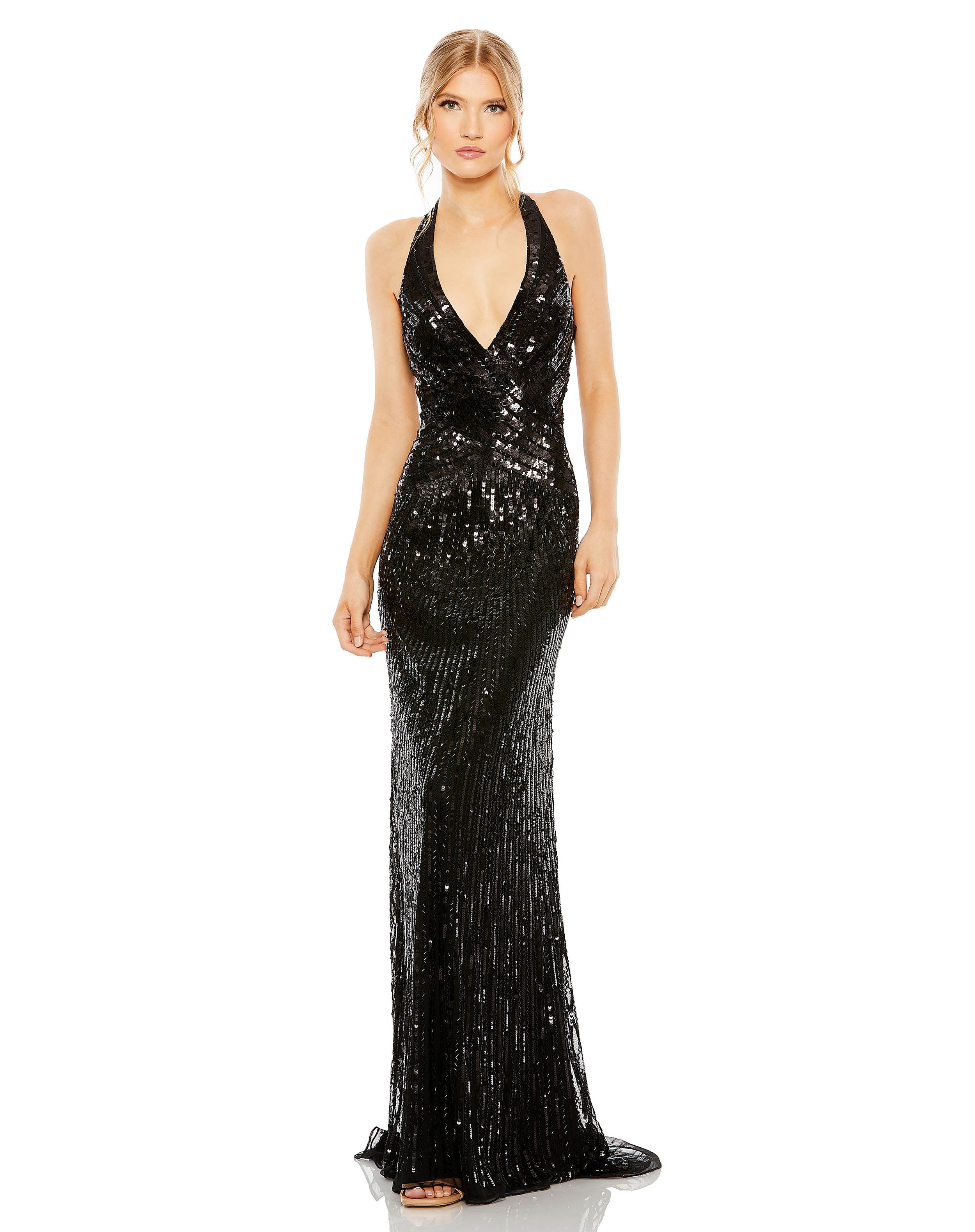 Sleeveless Faux Wrap Sequin Embellished Cut Out Back