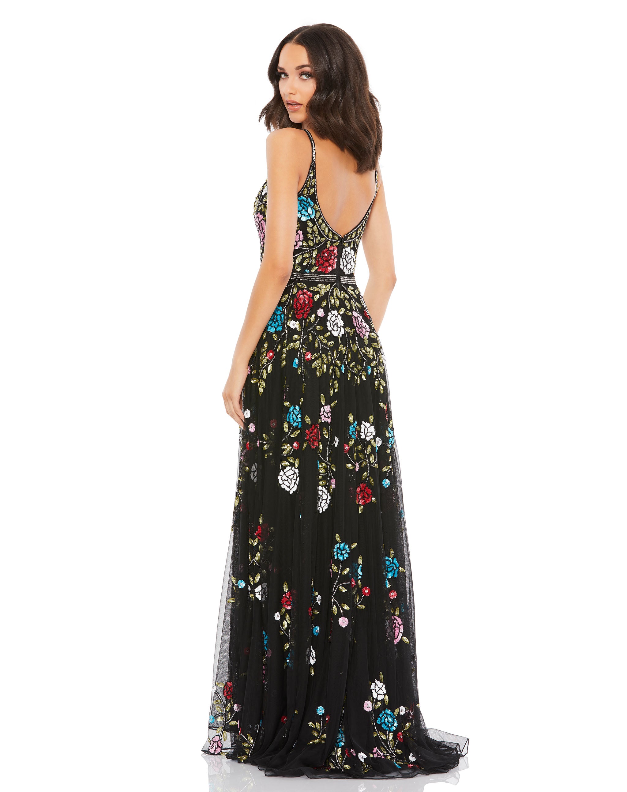 Embellished Floral Sequined Gown