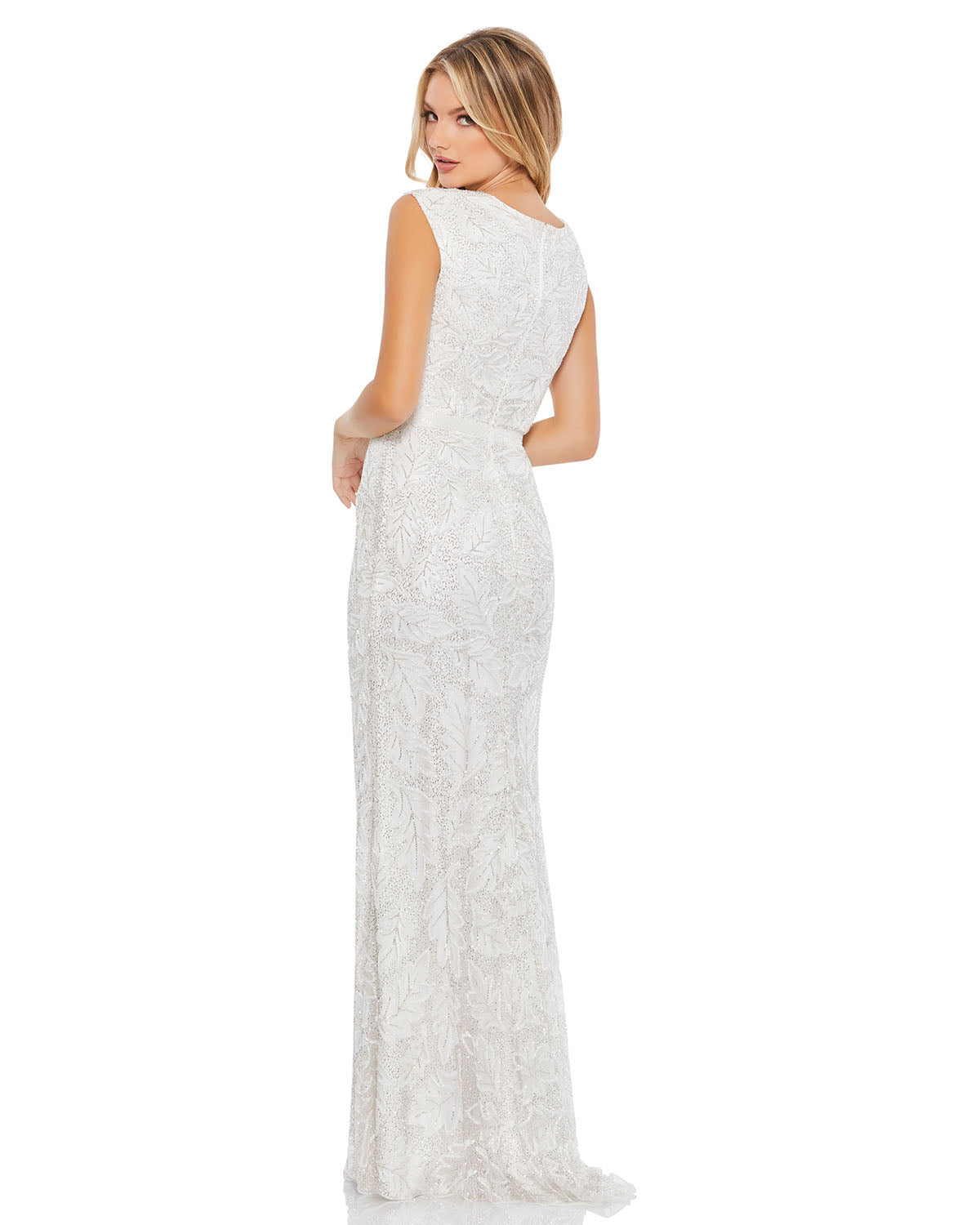 Beaded Cap Sleeve Illusion Plunge Neck Trumpet Gown