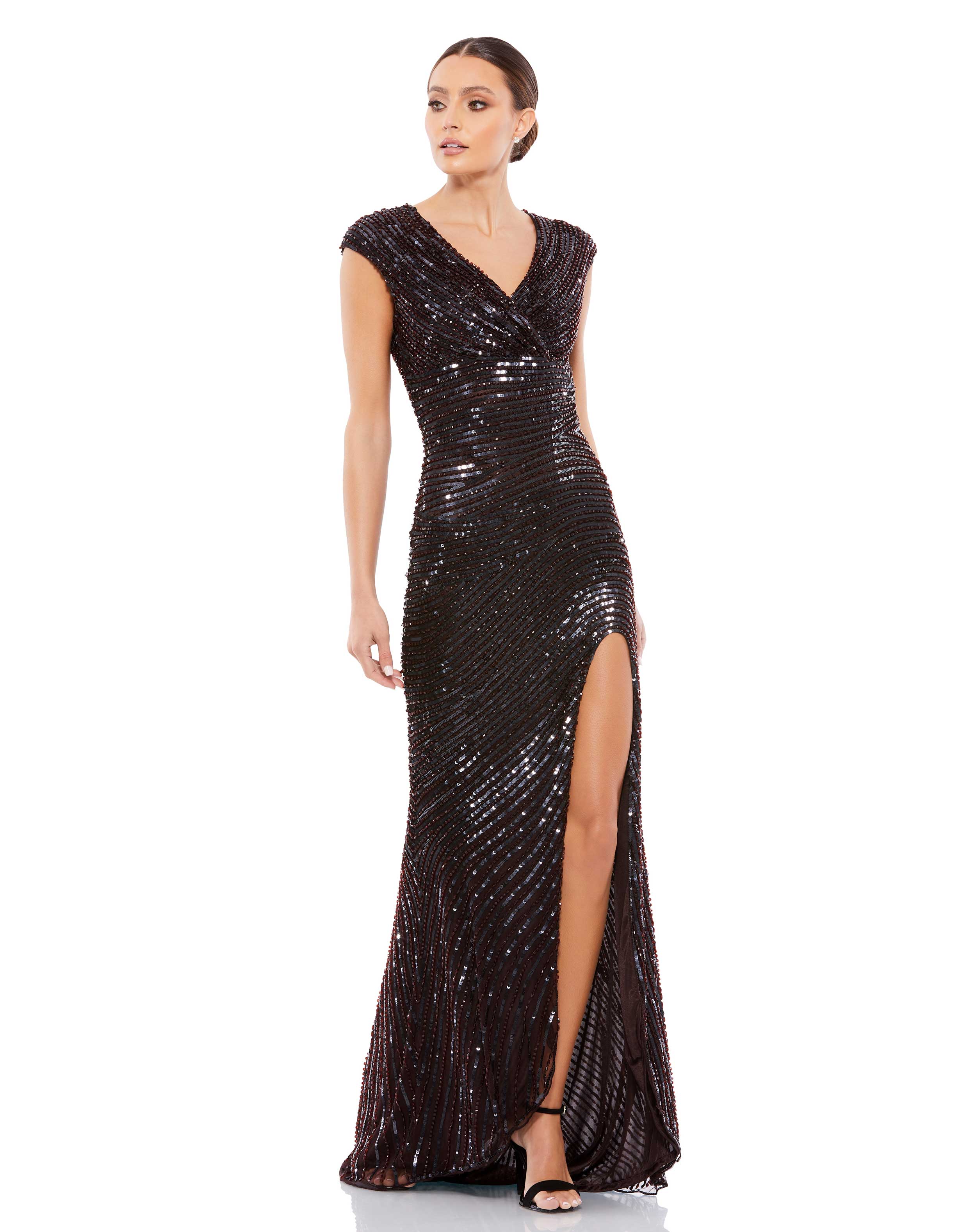 Cap Sleeve Sequined Evening Gown