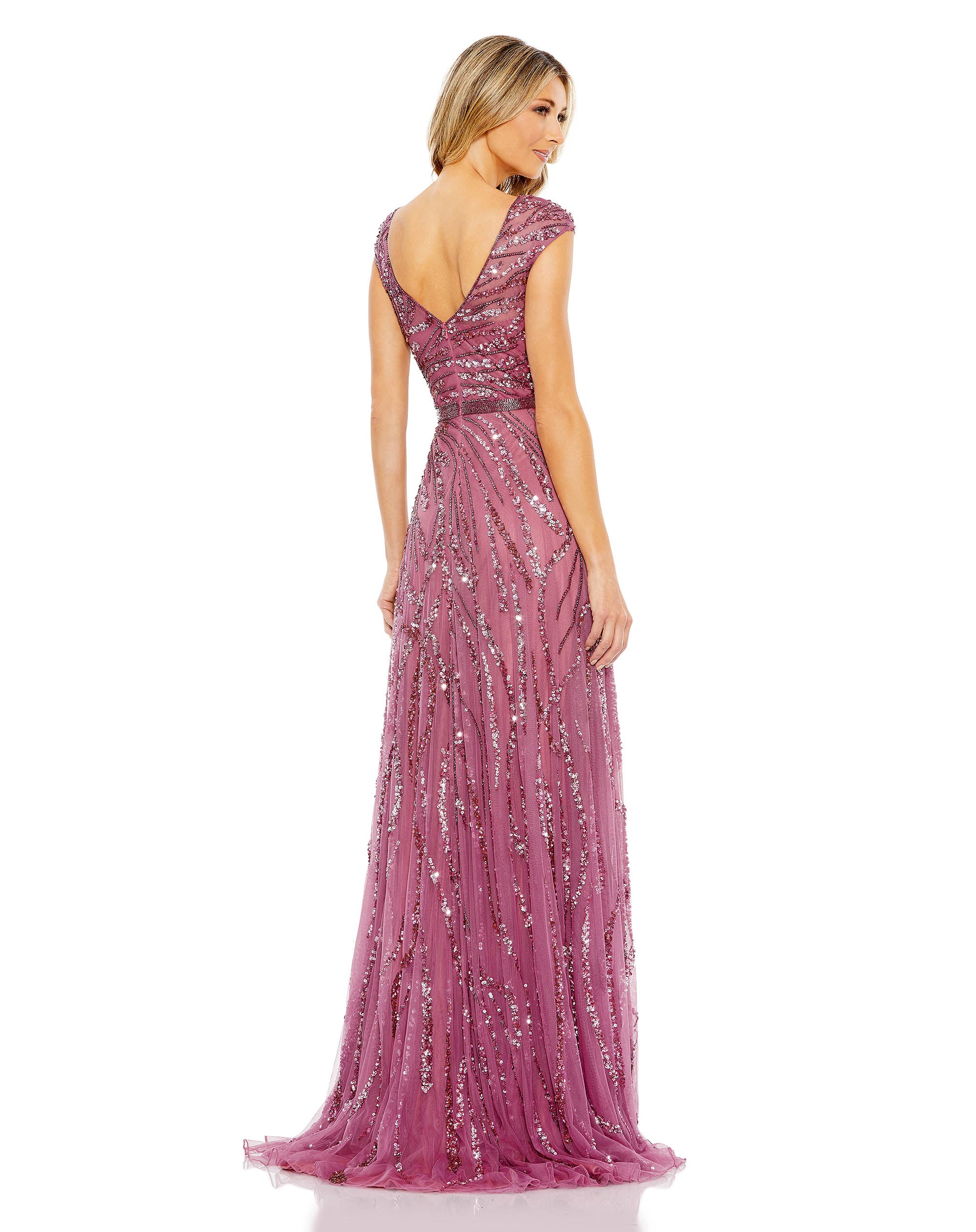 Cap Sleeve Embellished Evening Gown
