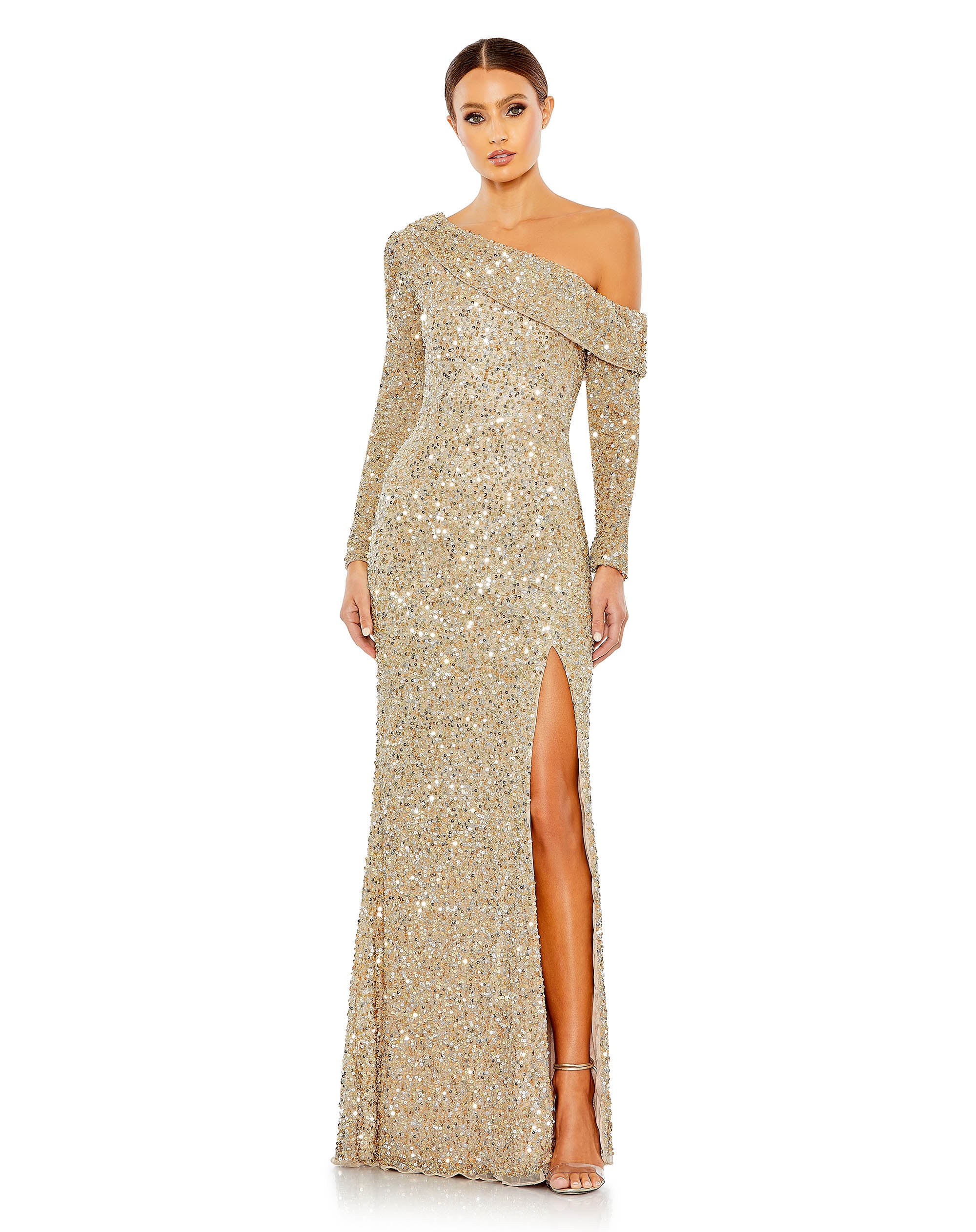 Sequined One Shoulder Evening Gown