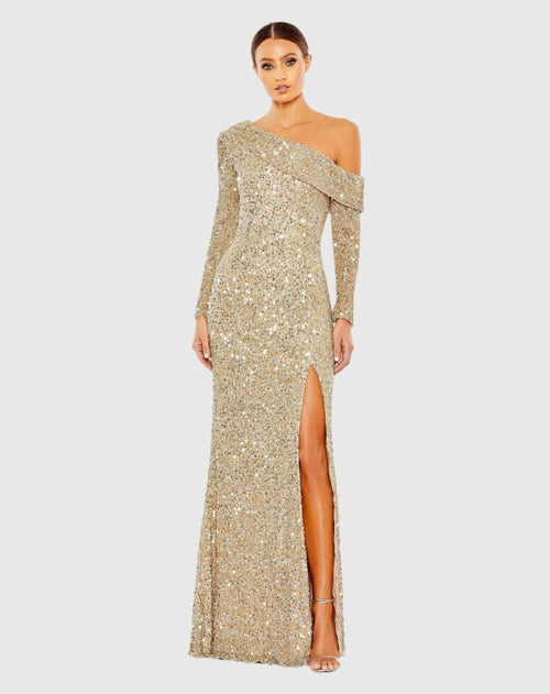 Sequined One Shoulder Evening Gown