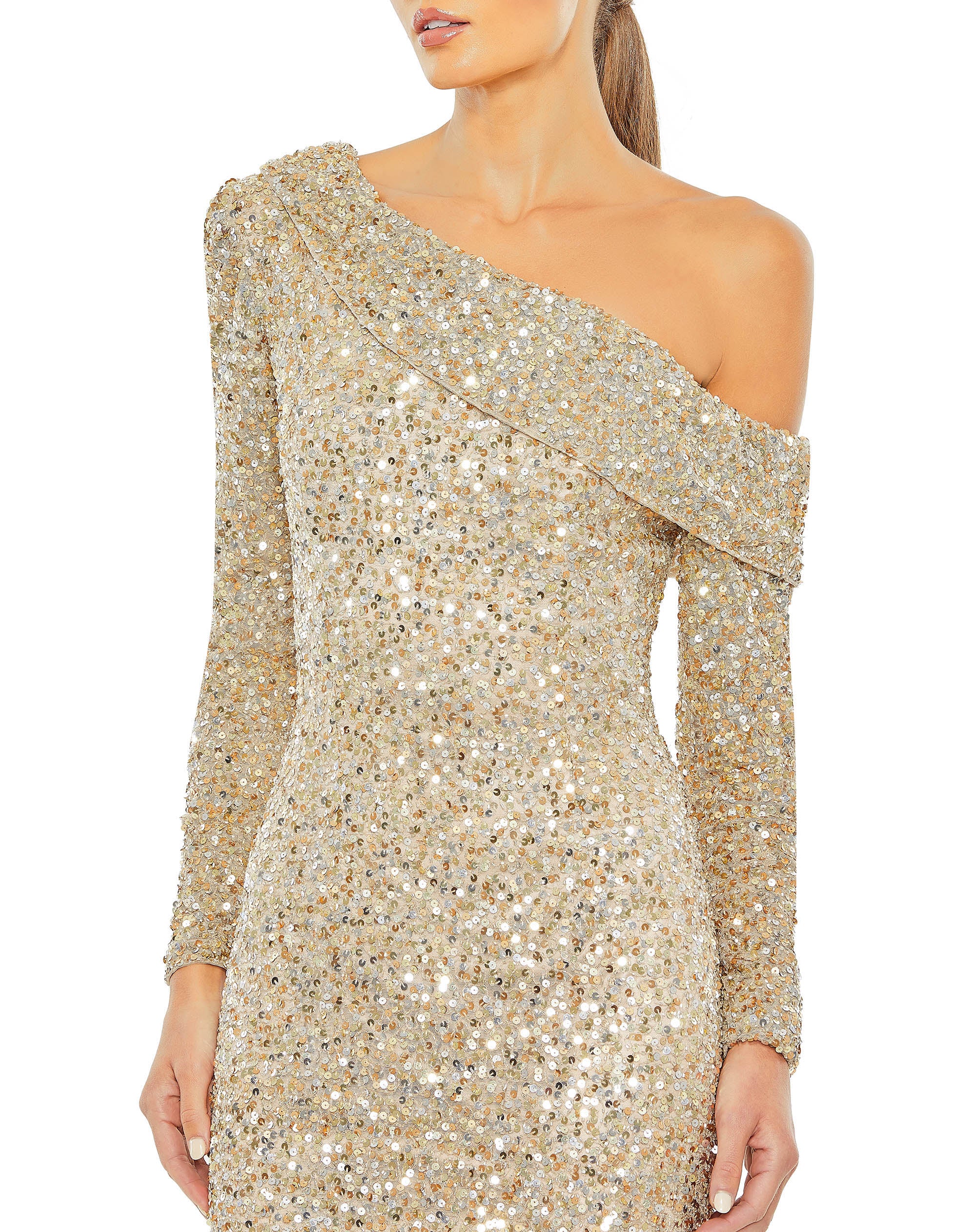 Sequined One Shoulder Evening Gown