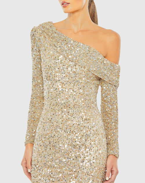 Sequined One Shoulder Evening Gown