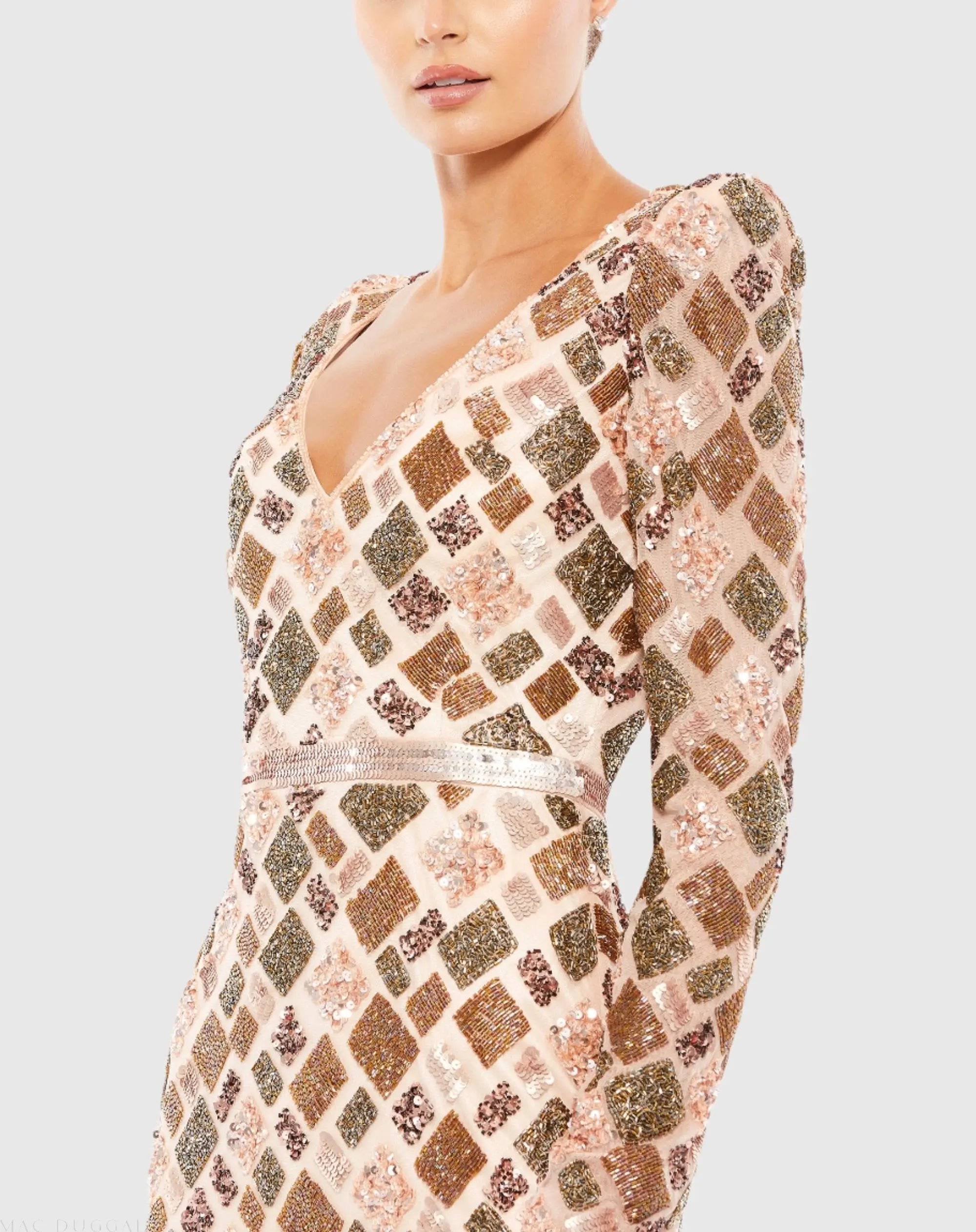 Light Pink Multi Geo Embellished Midi Sheath Dress - Mac Duggal