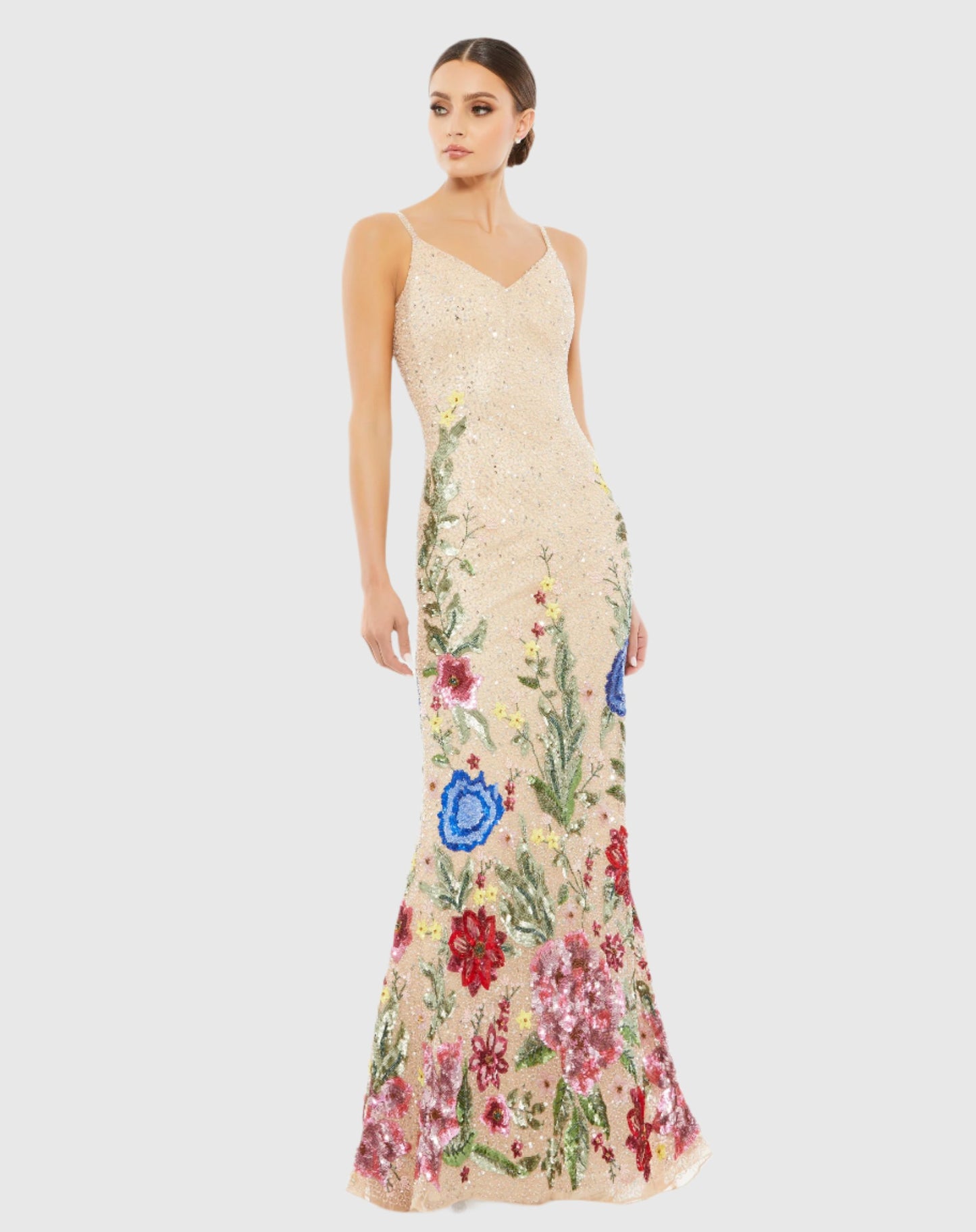 Floral Embellished Spaghetti Strap Gown