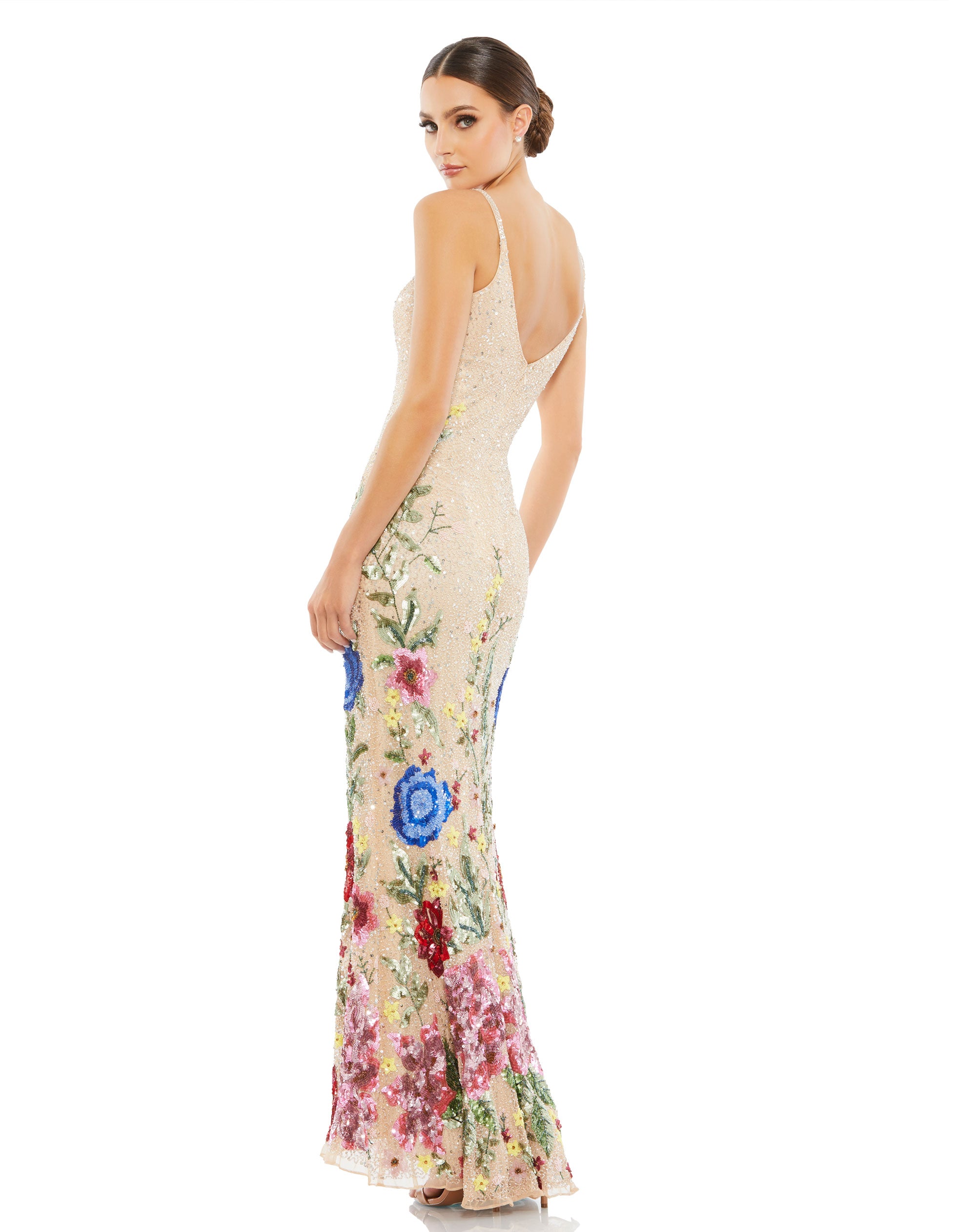 Floral Embellished Spaghetti Strap Gown
