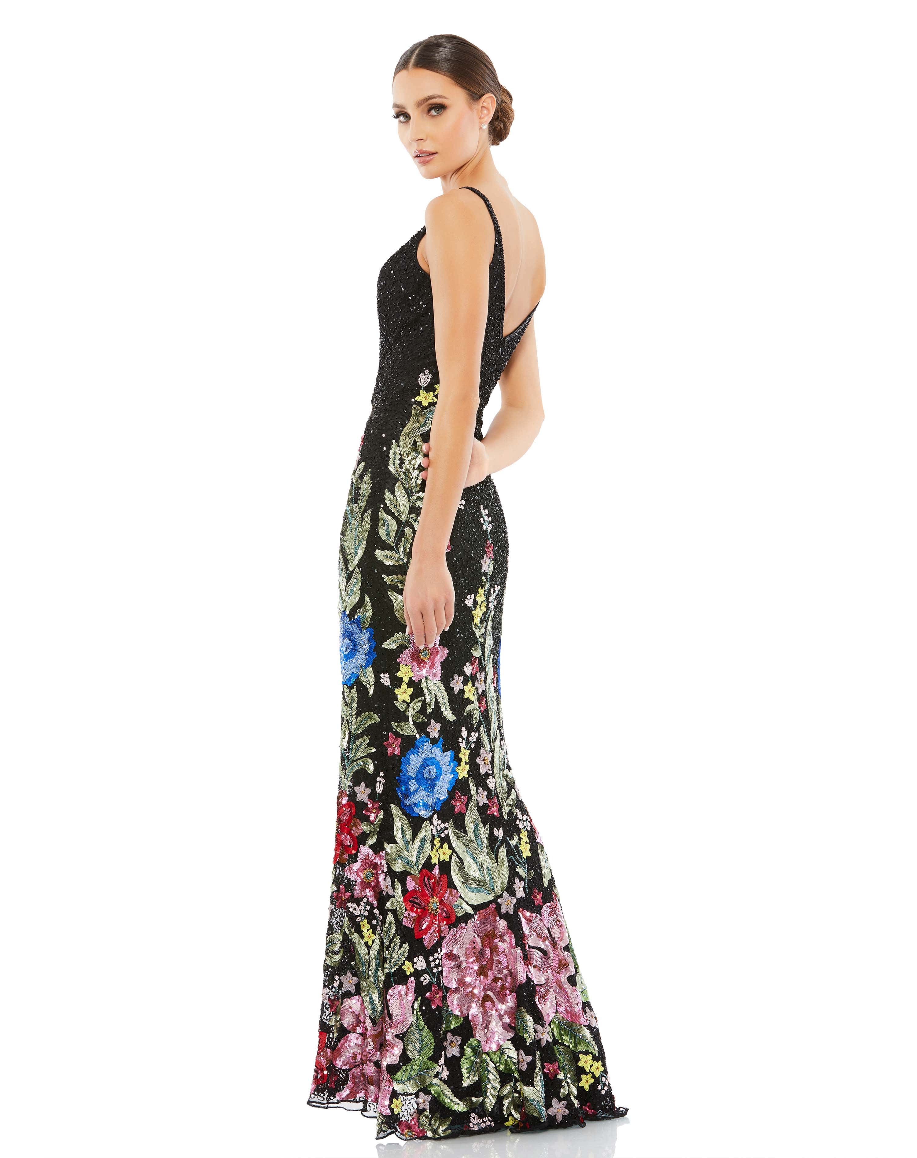 Floral Embellished Spaghetti Strap Gown