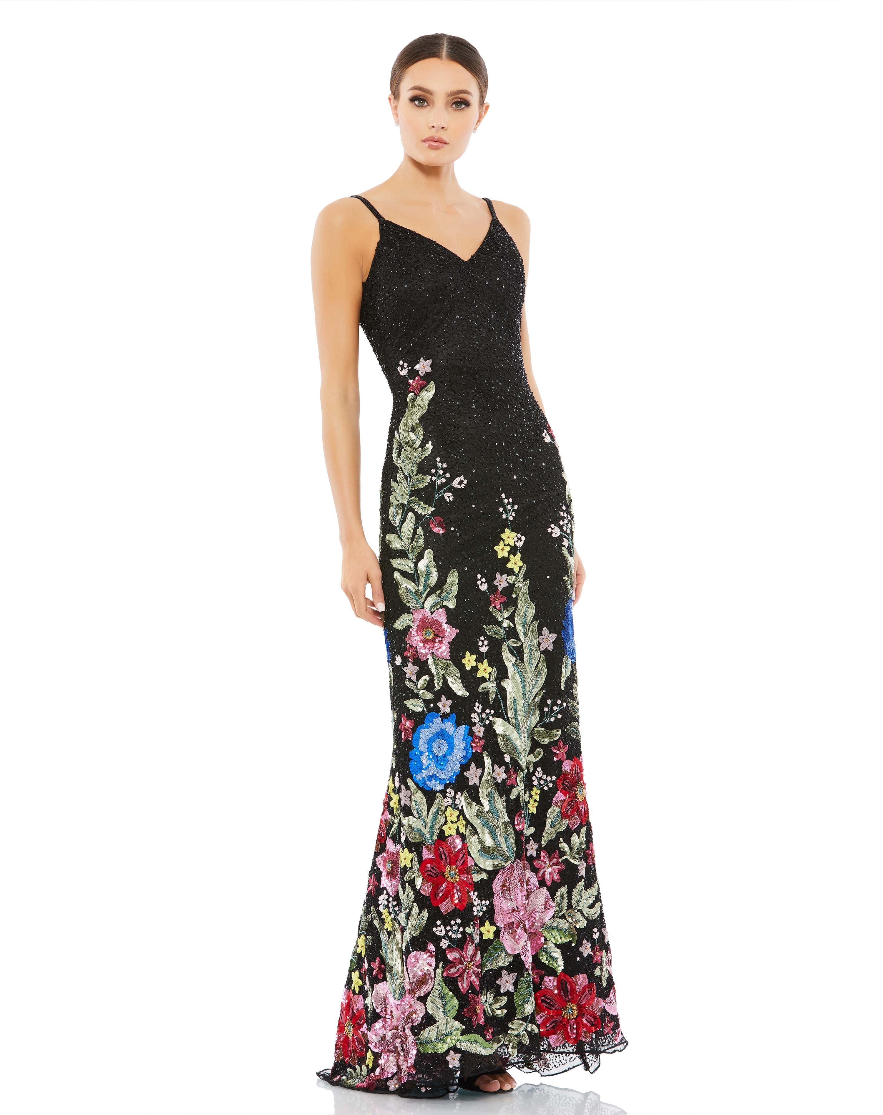 Floral Embellished Spaghetti Strap Gown – Mac Duggal