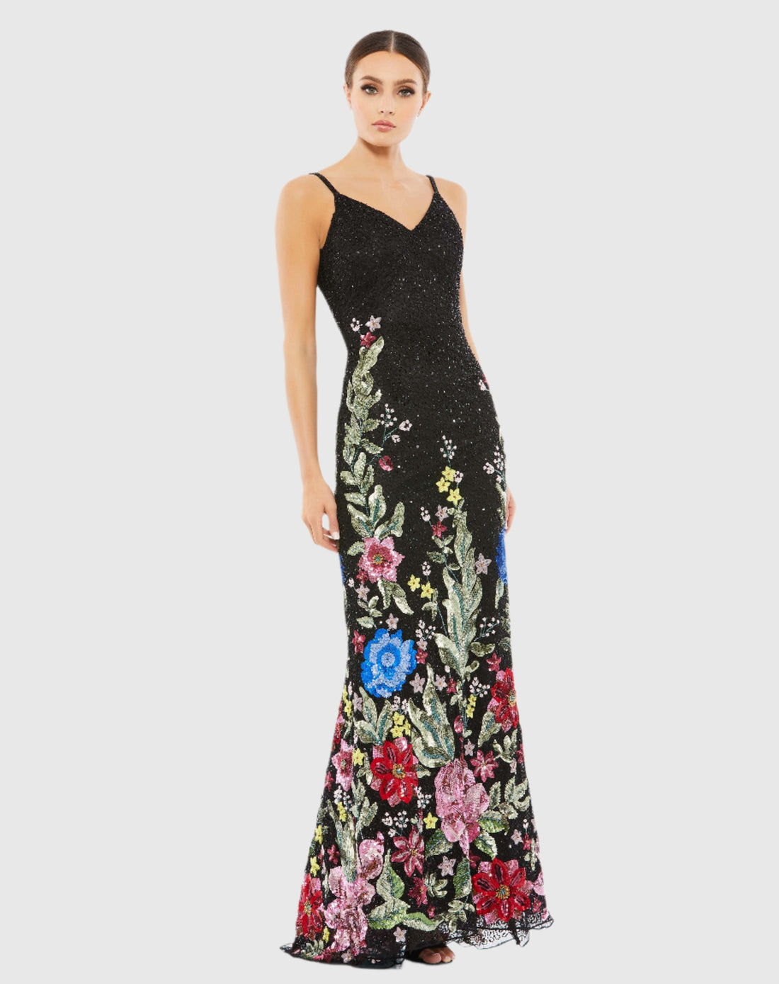 Floral Embellished Spaghetti Strap Gown