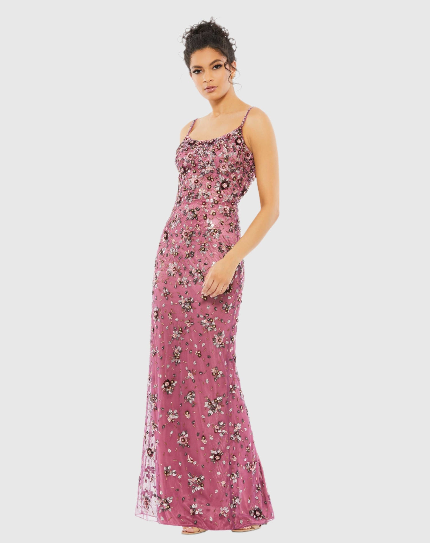 Floral Embellished Scoop Neck Evening Gown