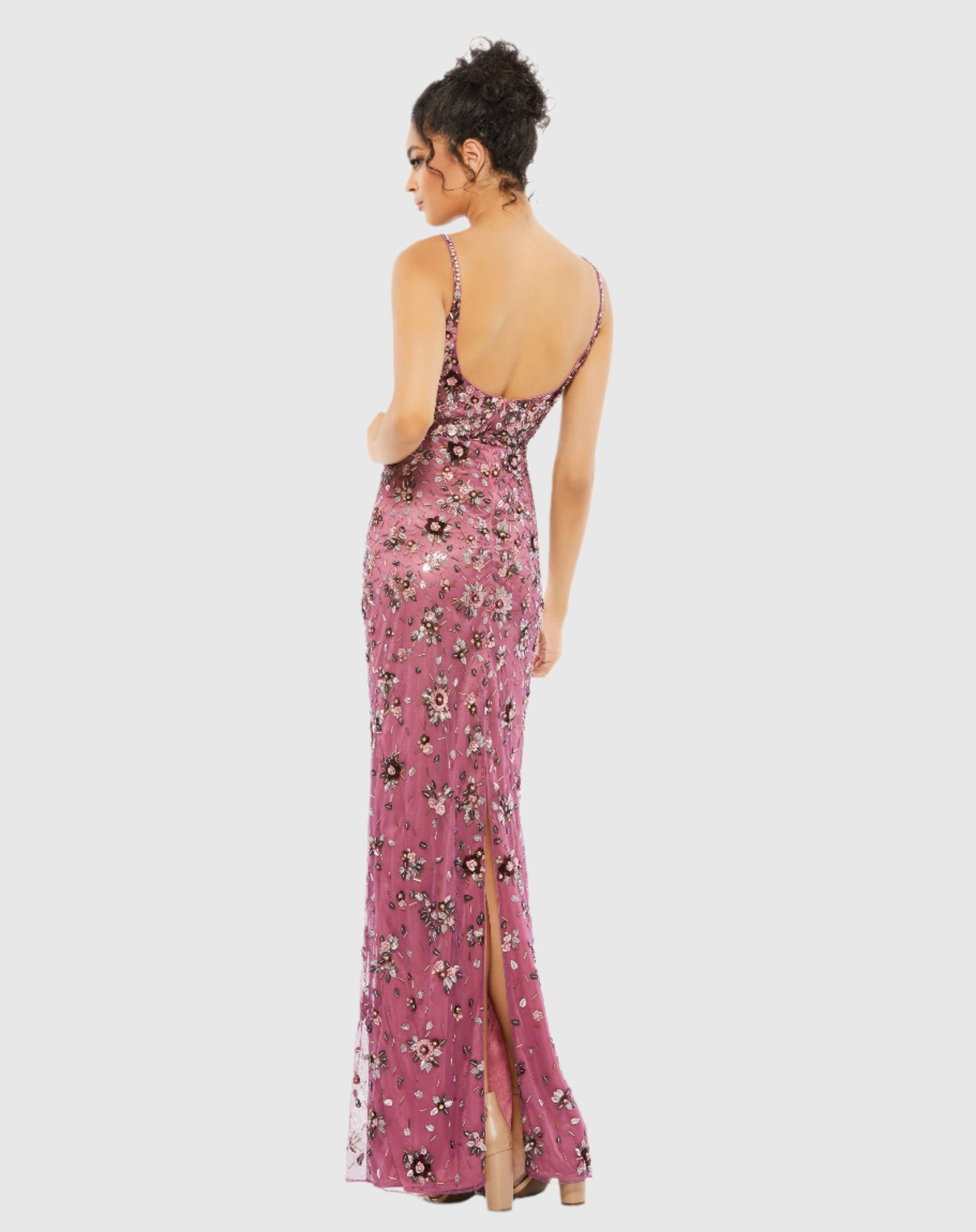 Floral Embellished Scoop Neck Evening Gown