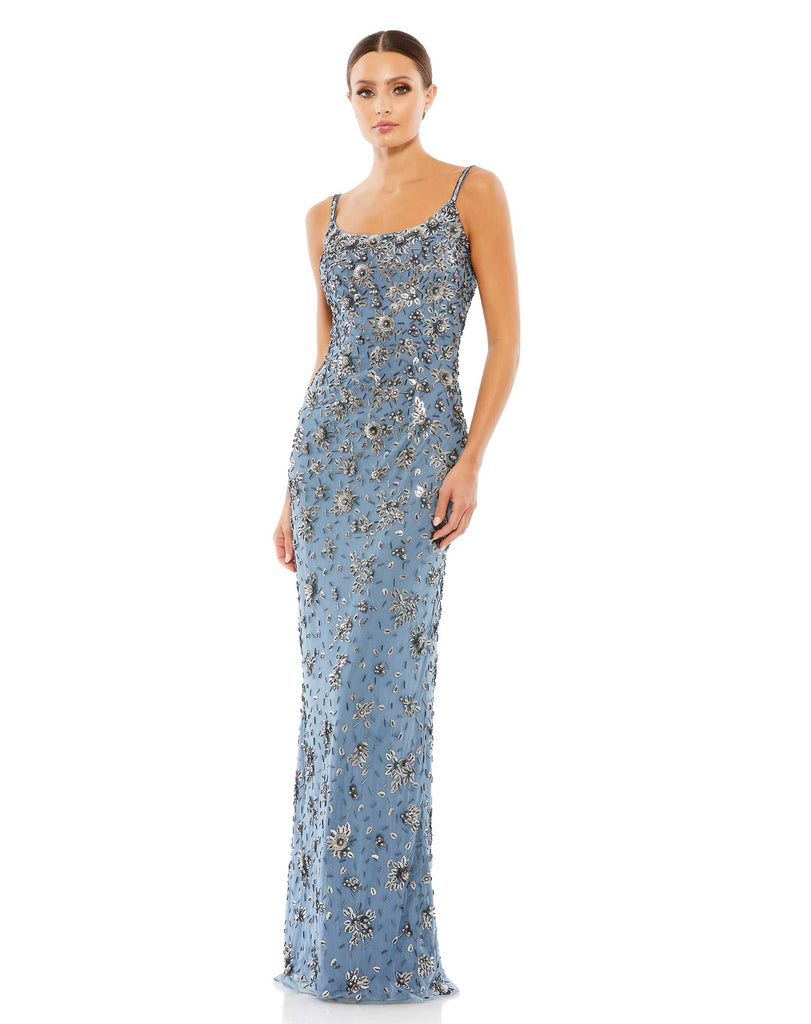 Floral Embellished Scoop Neck Evening Gown