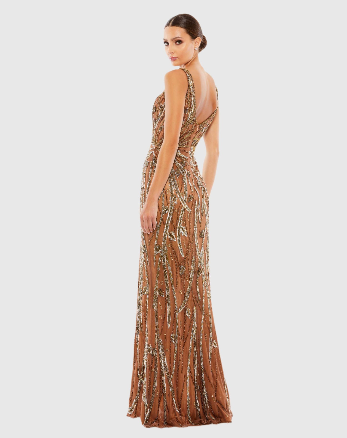 Beaded Sleeveless V Neck Gown