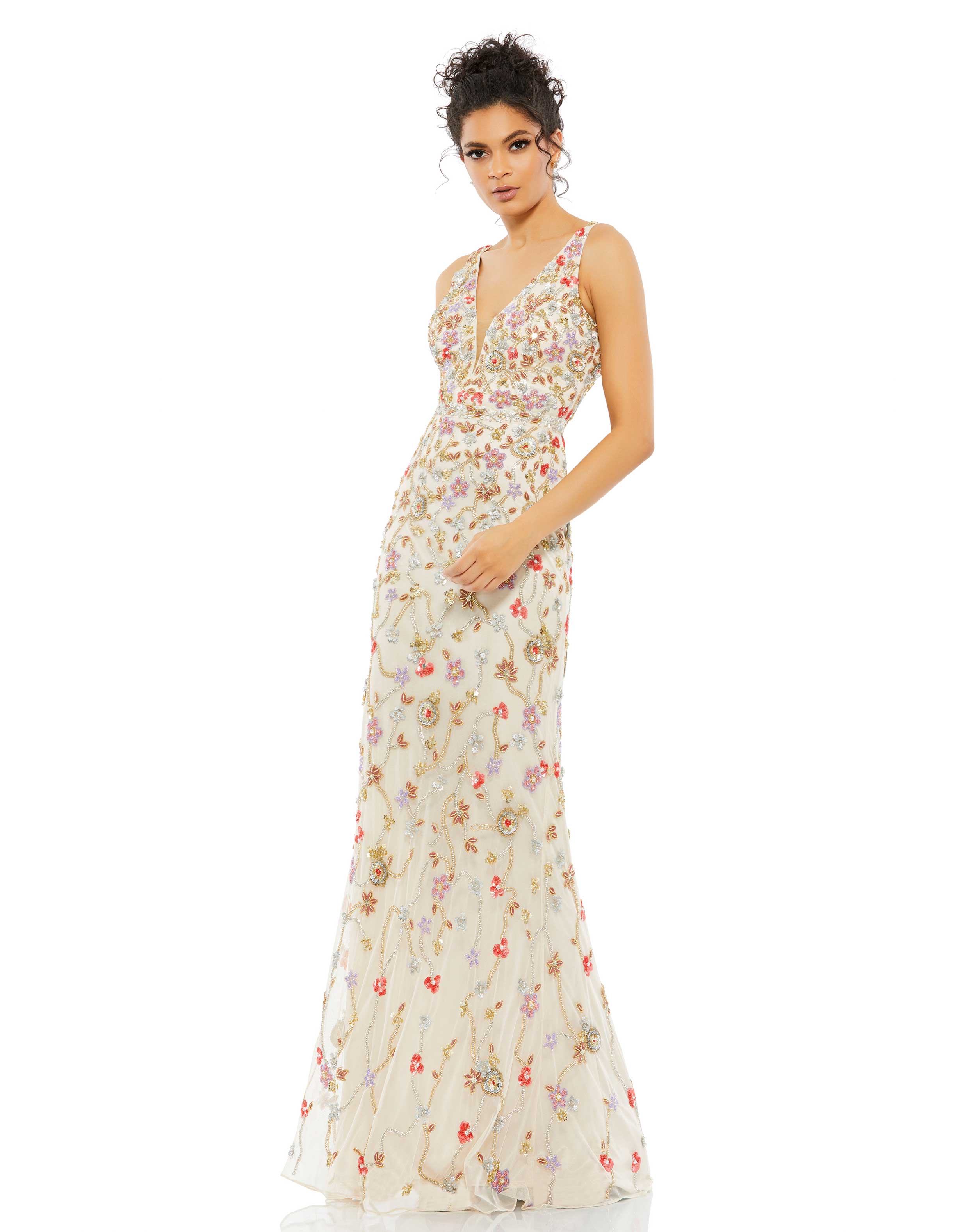 Floral Bead Embellished Gown