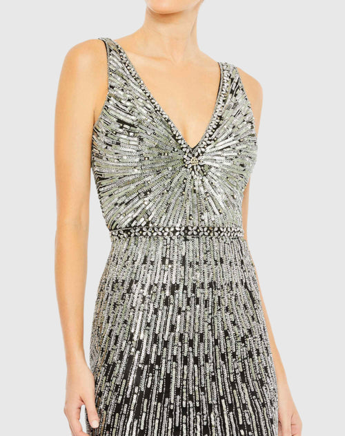 Sequin Embellished Sleeveless Evening Gown