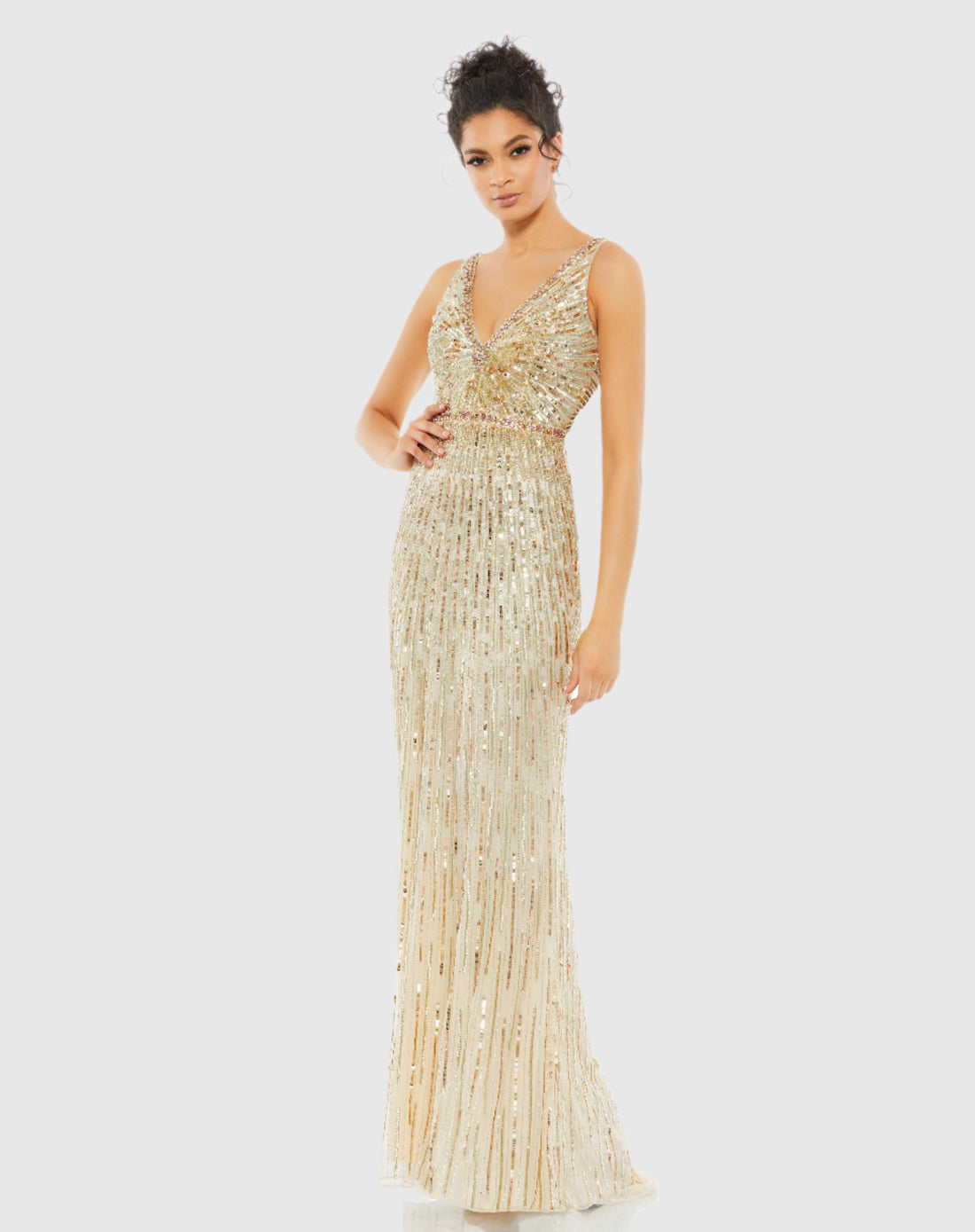 Sequin Embellished Sleeveless Evening Gown