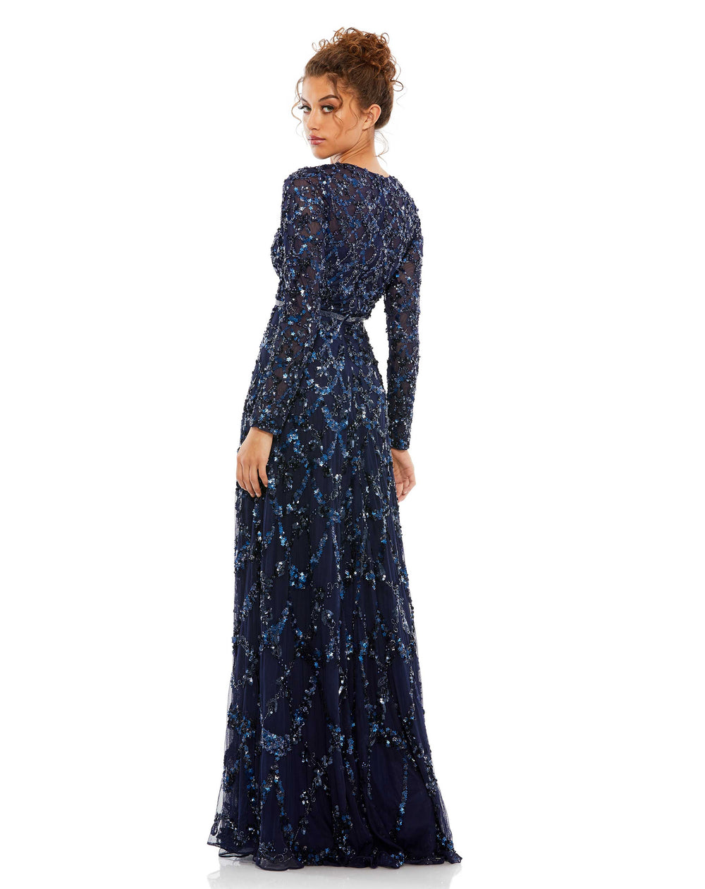 Embellished Illusion High Neck Long Sleeve A Line Gown – Mac Duggal