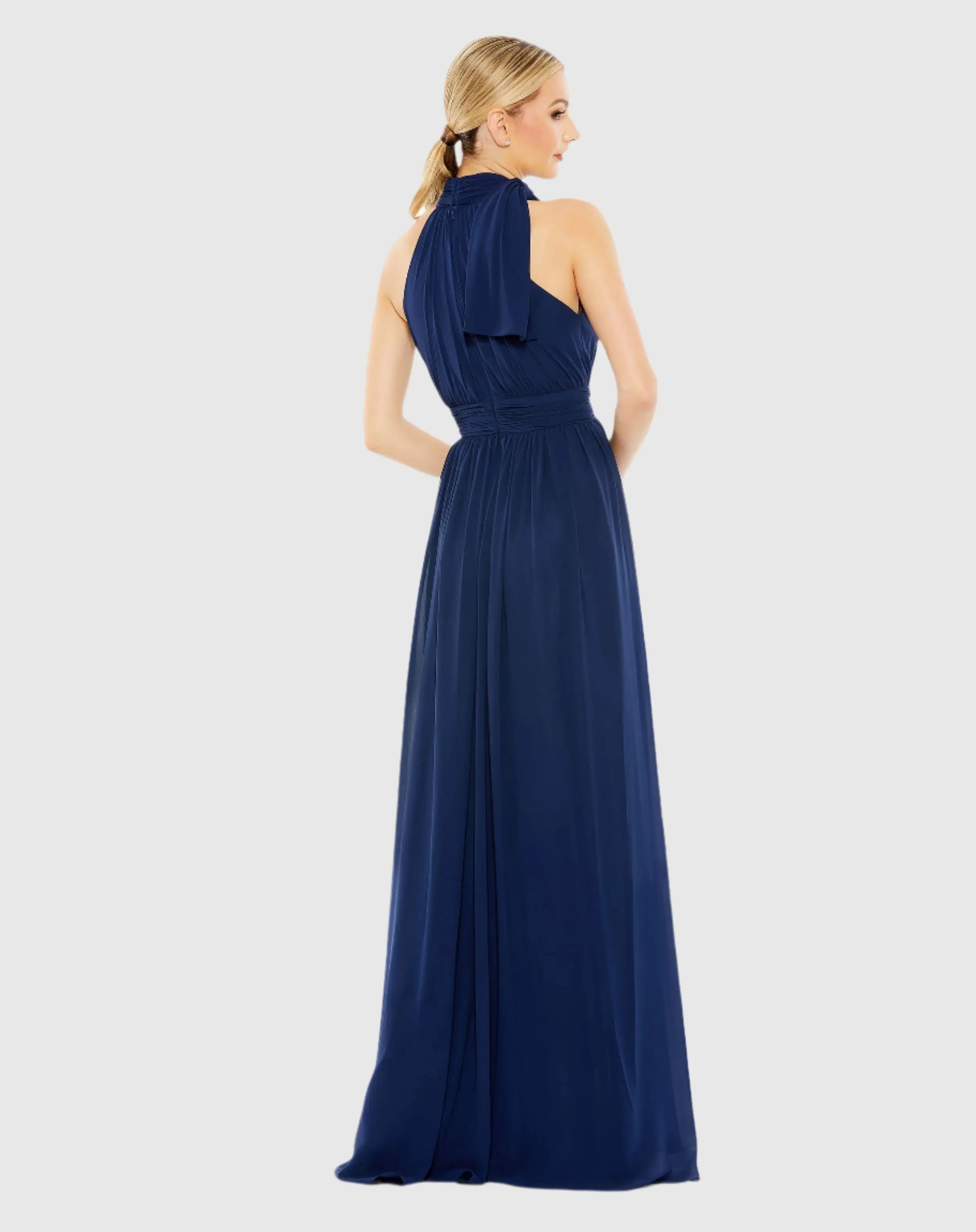 Navy High Neck Chiffon Gown - Mac Duggal