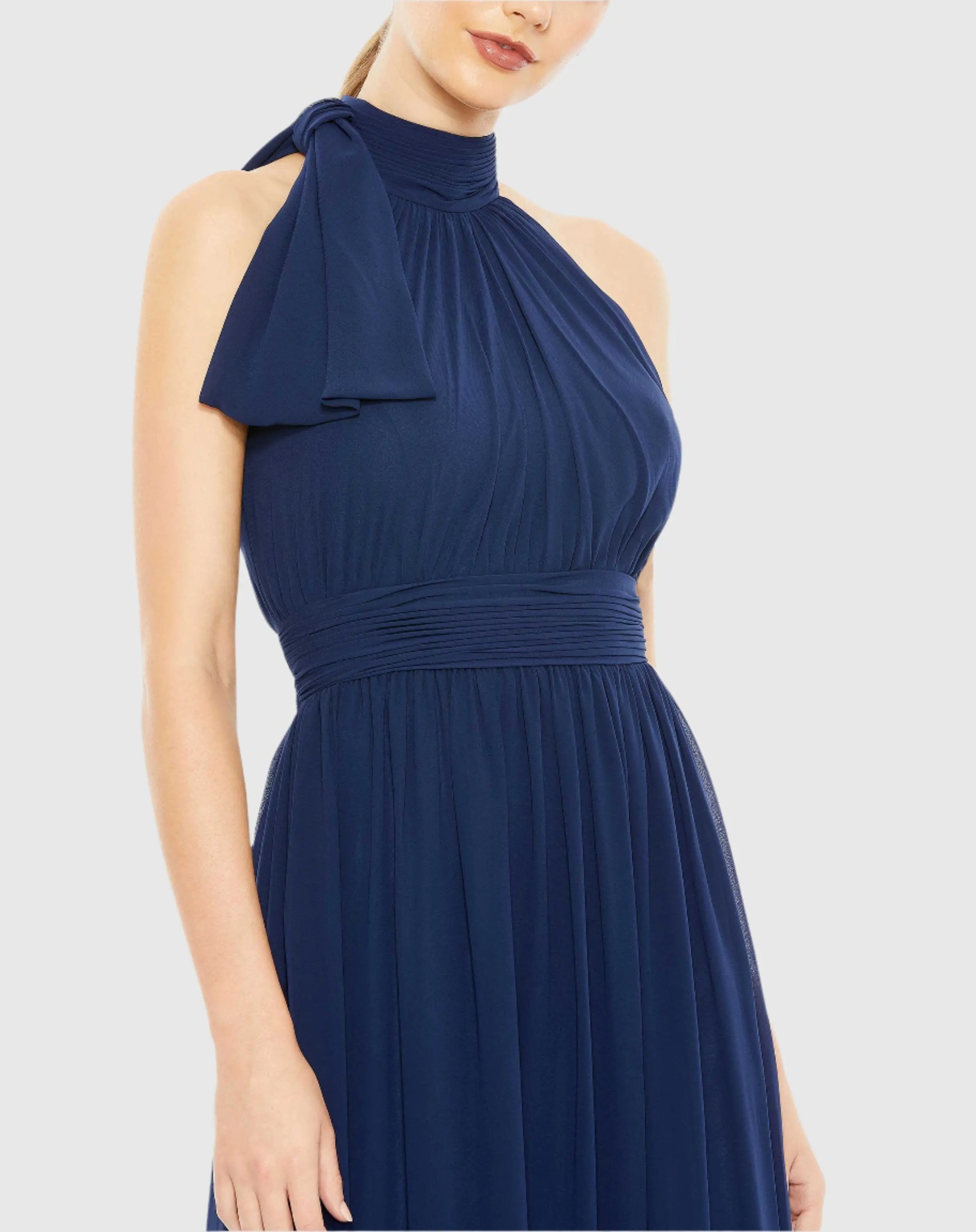 Navy High Neck Chiffon Gown - Mac Duggal