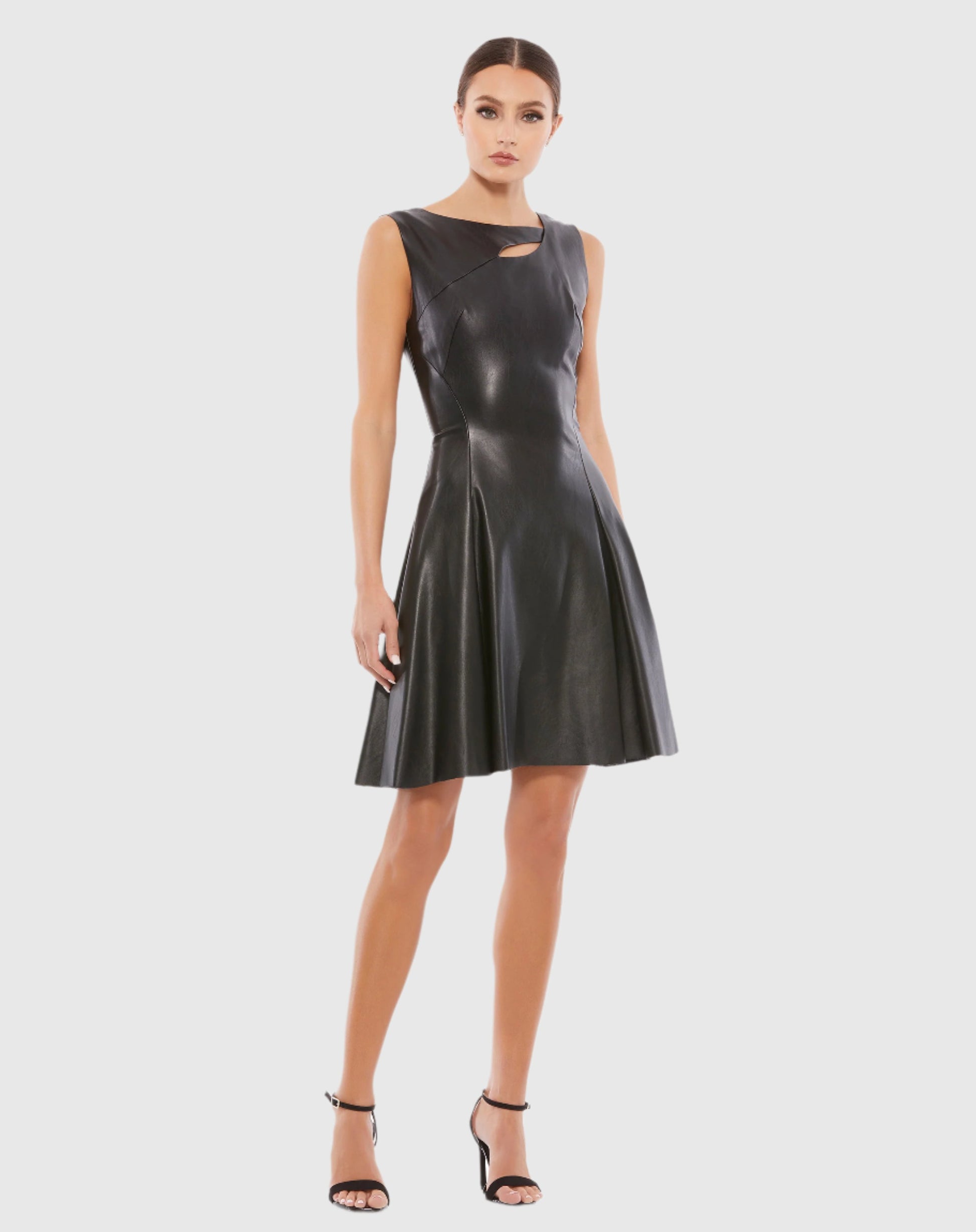 Asymmetrical Vegan Leather Sleeveless Fit & Flare Dress