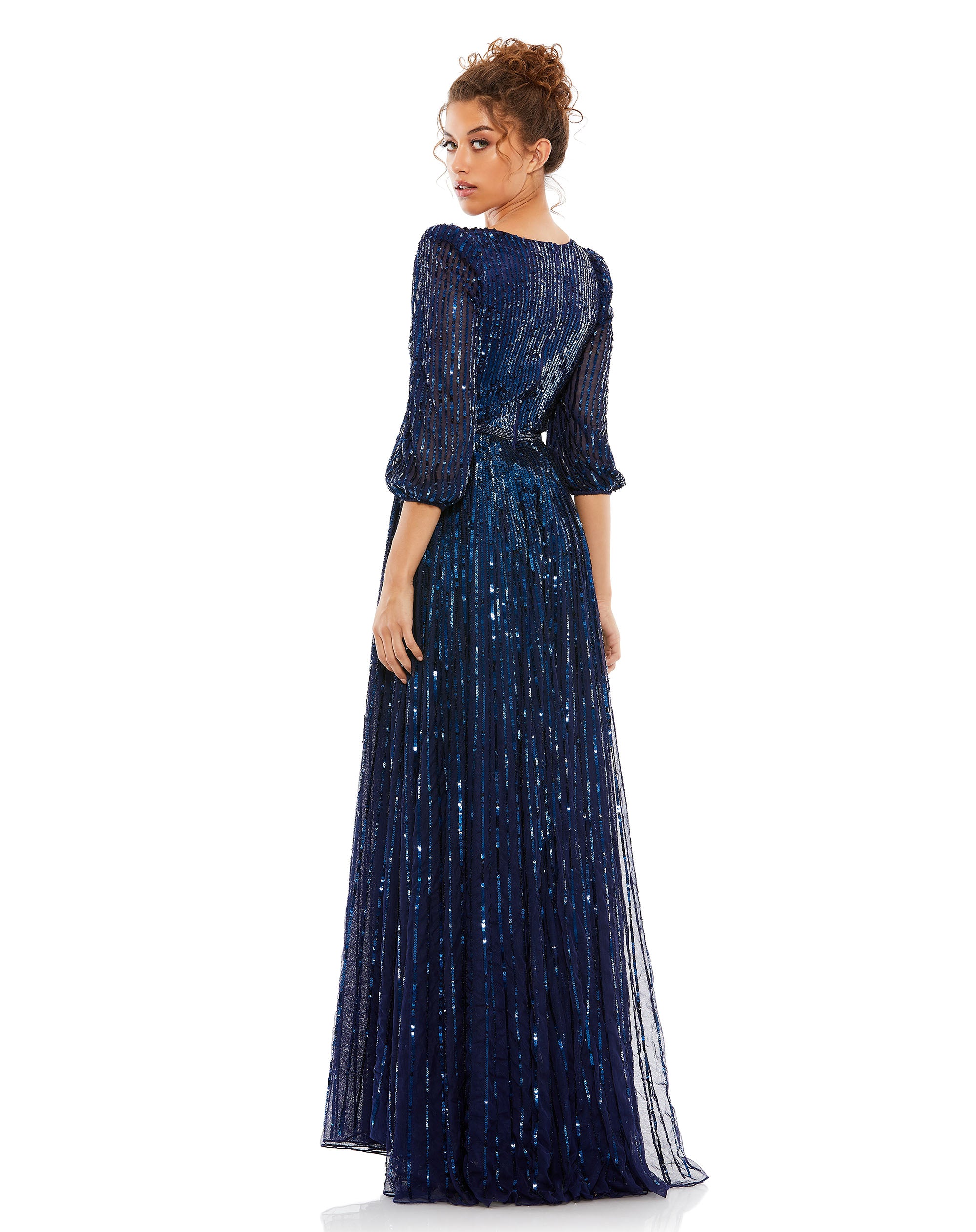 Sequined Wrap Over 3/4 Sleeve Gown – Mac Duggal